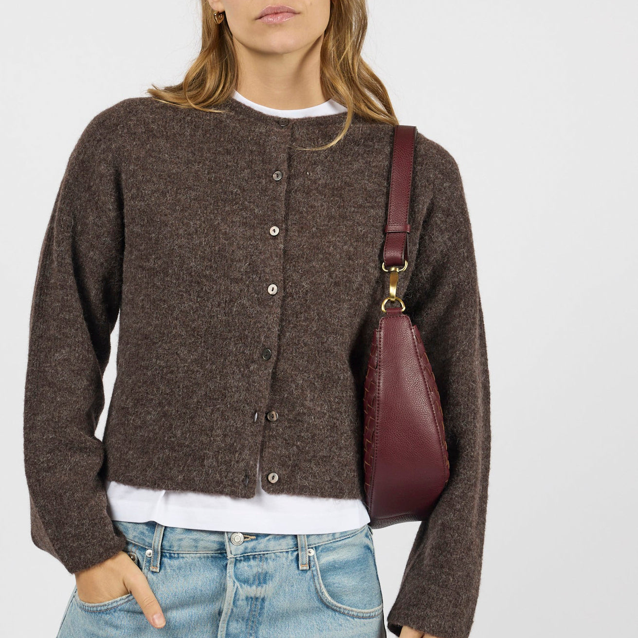 Leo Tasche - Leder Woven Dark Cherry