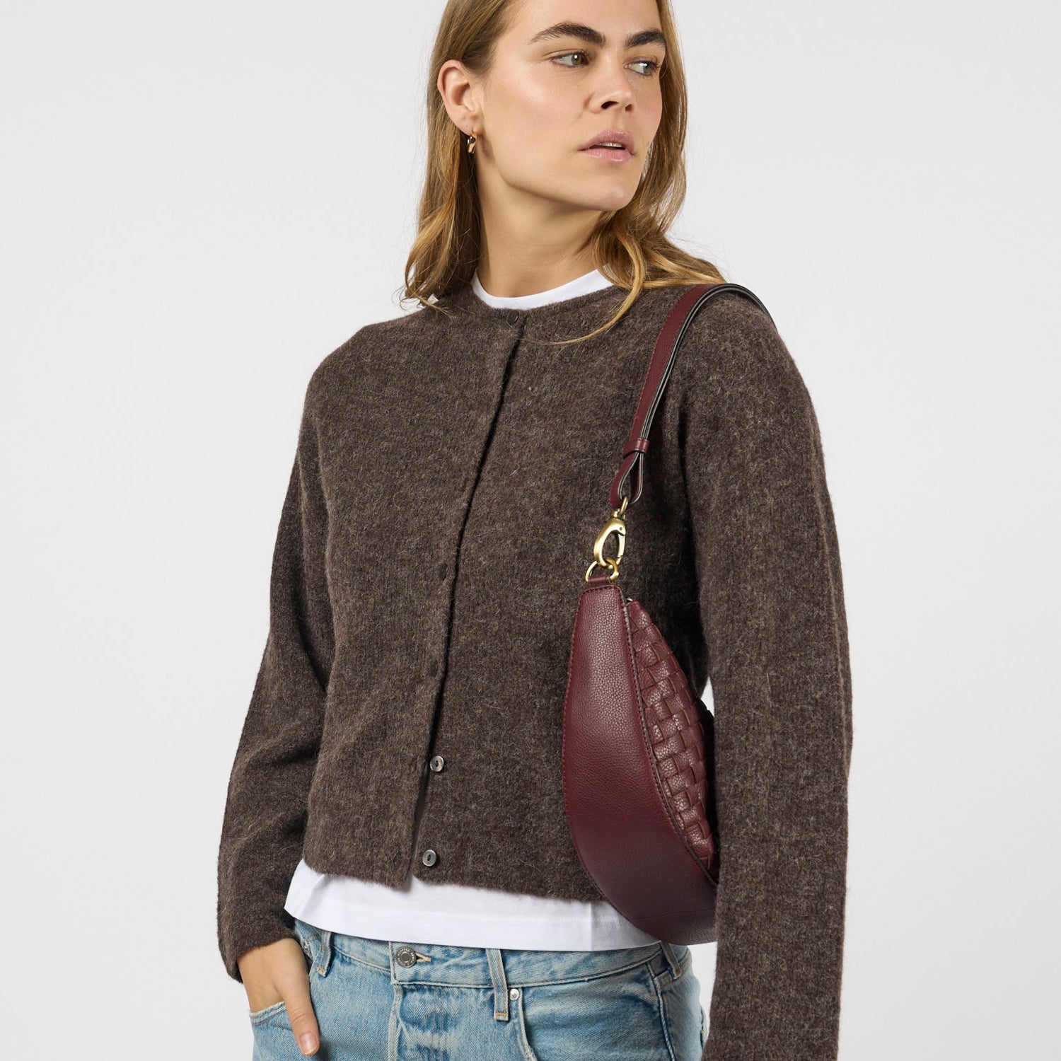 Leo Tasche - Leder Woven Dark Cherry