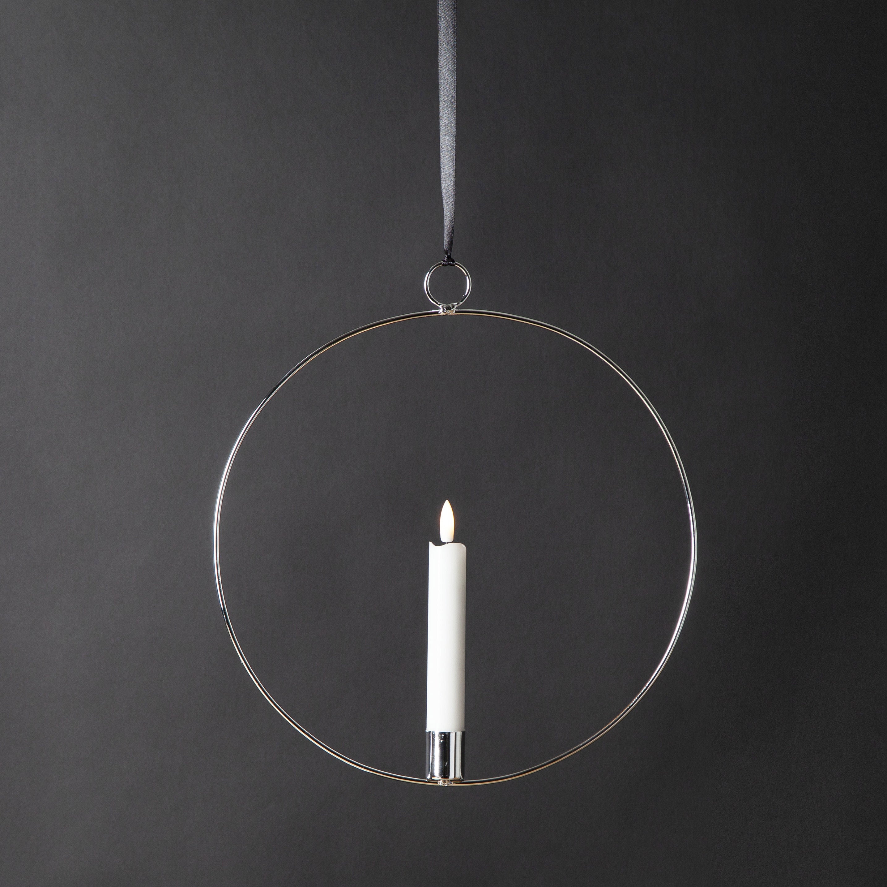 Metallring / Hoop silber 28cm mit LED Kerze