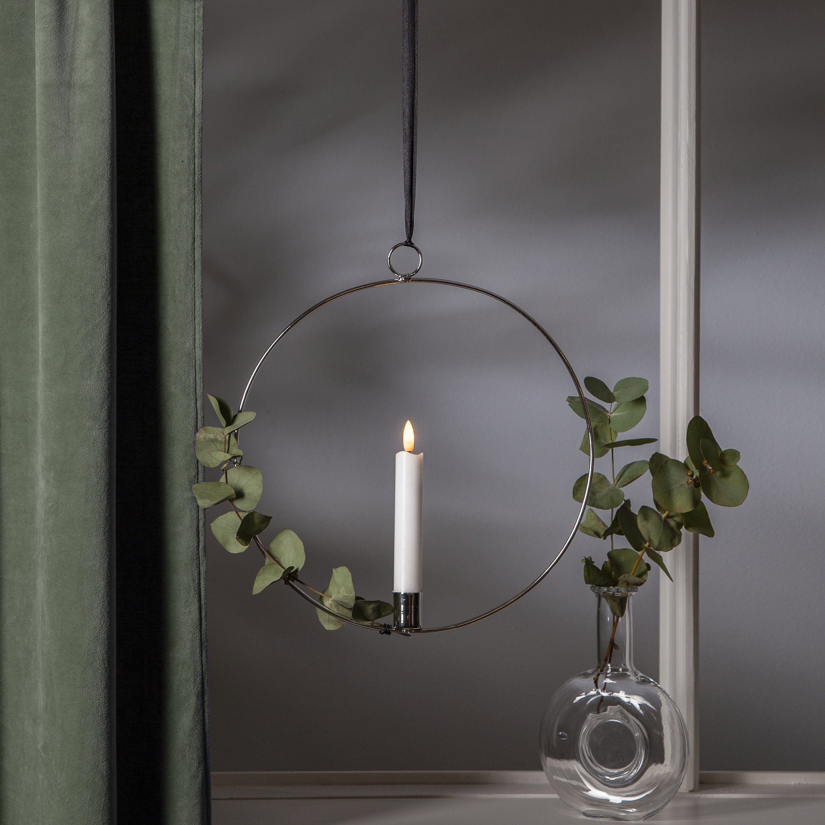 Metallring / Hoop 28cm mit LED Kerze - silber