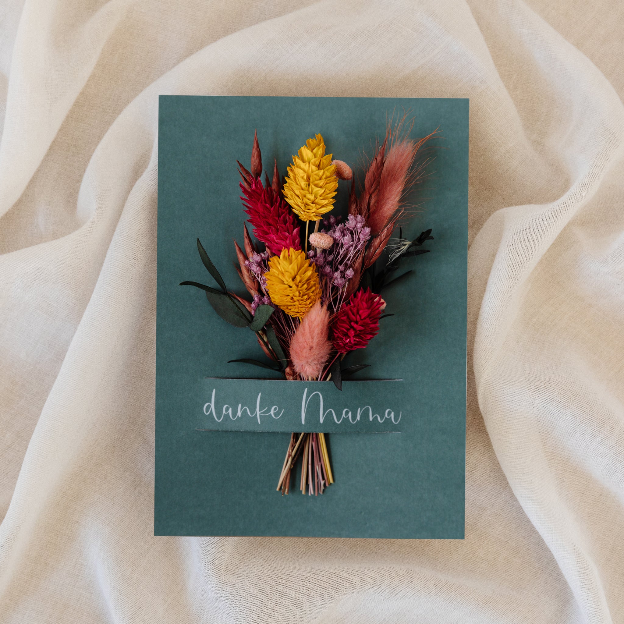 Muttertagskarte mit Trockenblumen - bunt