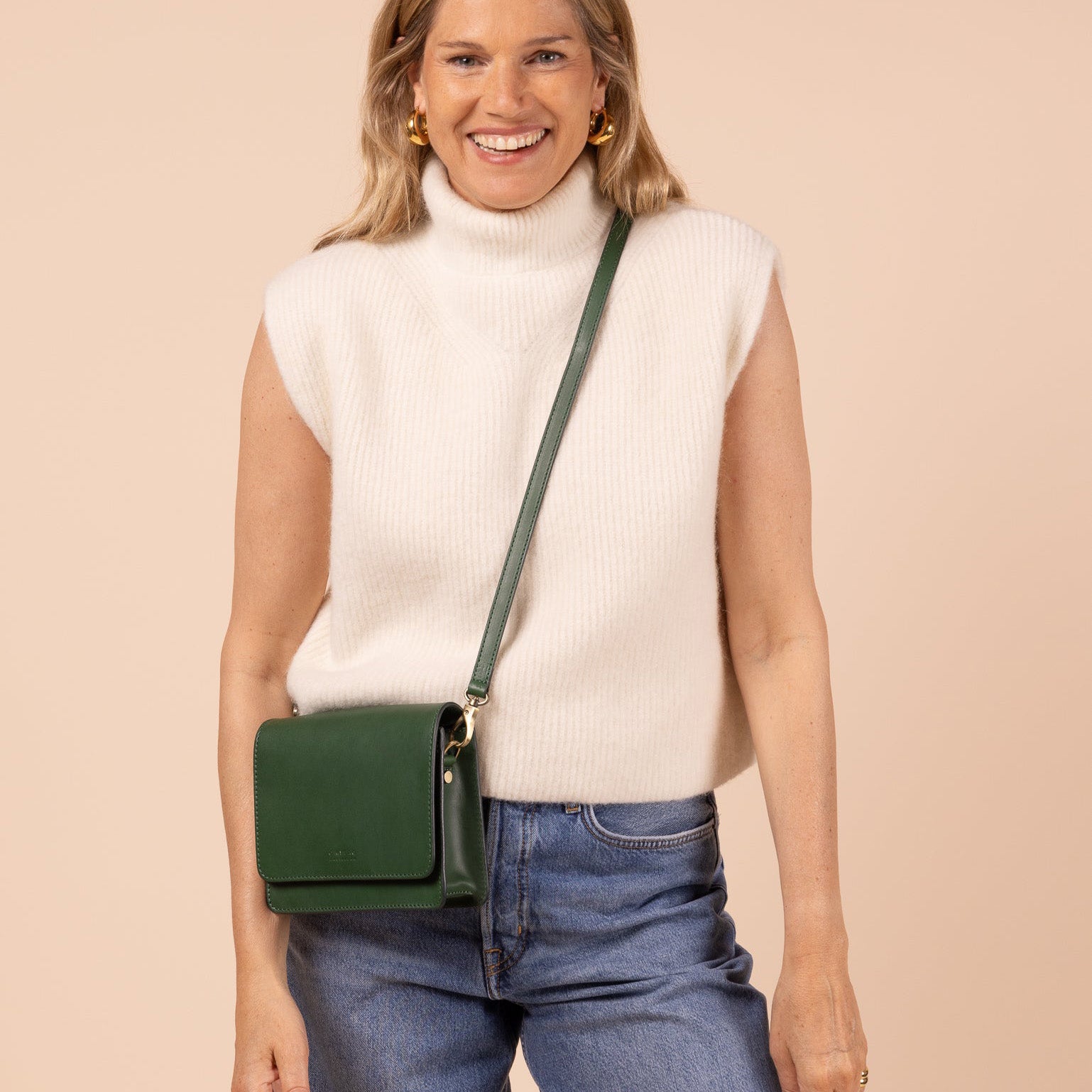 Audrey Mini Tasche - Leder Tannengrün mit 2 Straps