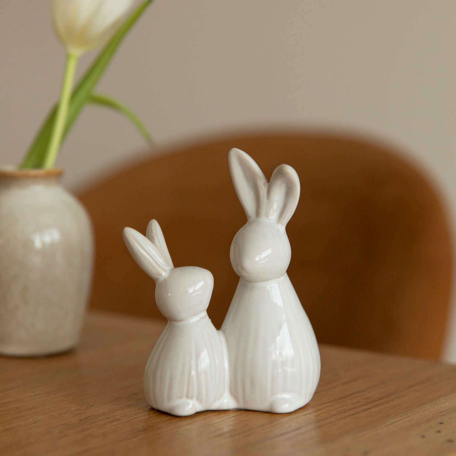 Hasenpaar Rille - cremeweiß meliert