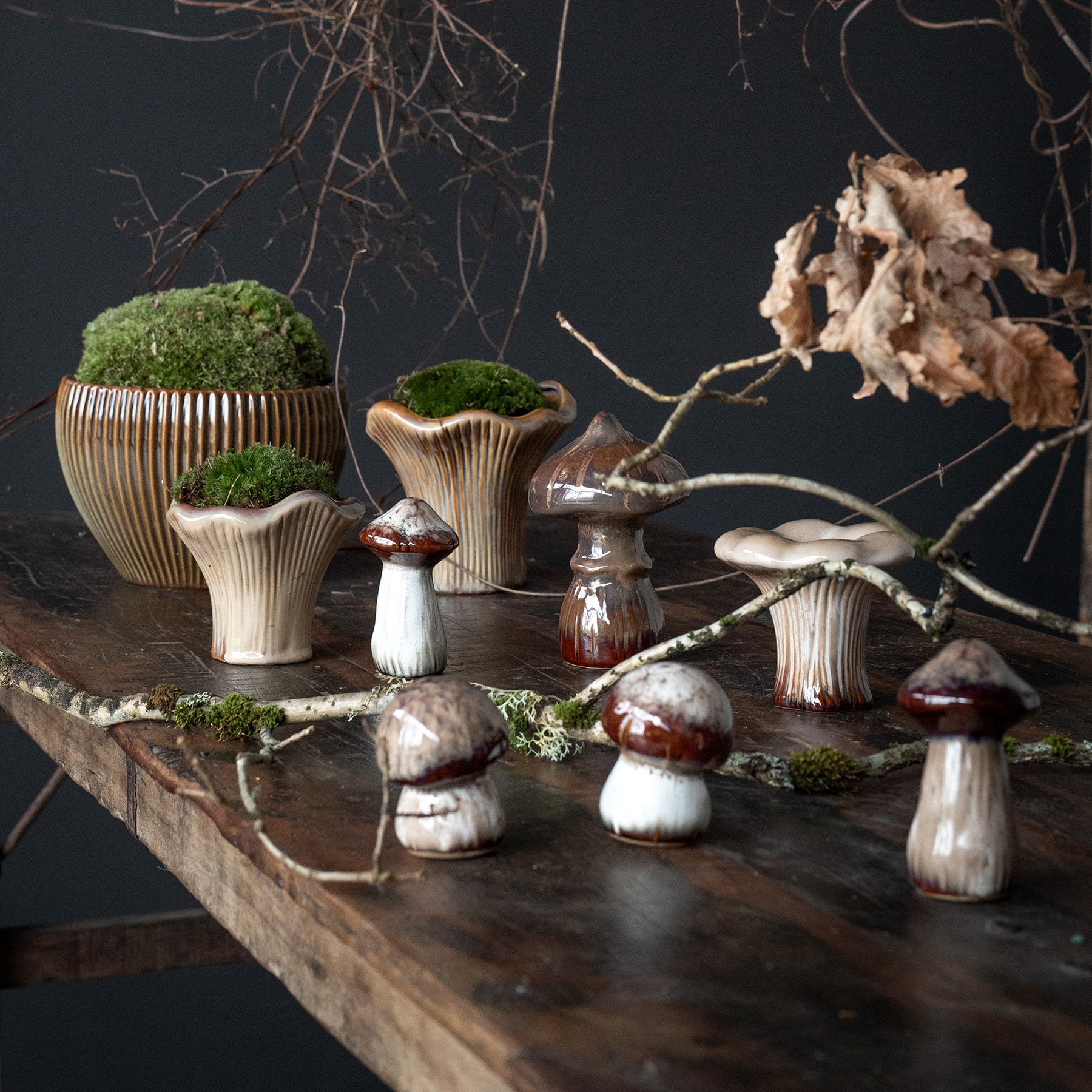 Pilz aus Keramik 2er Set - natur
