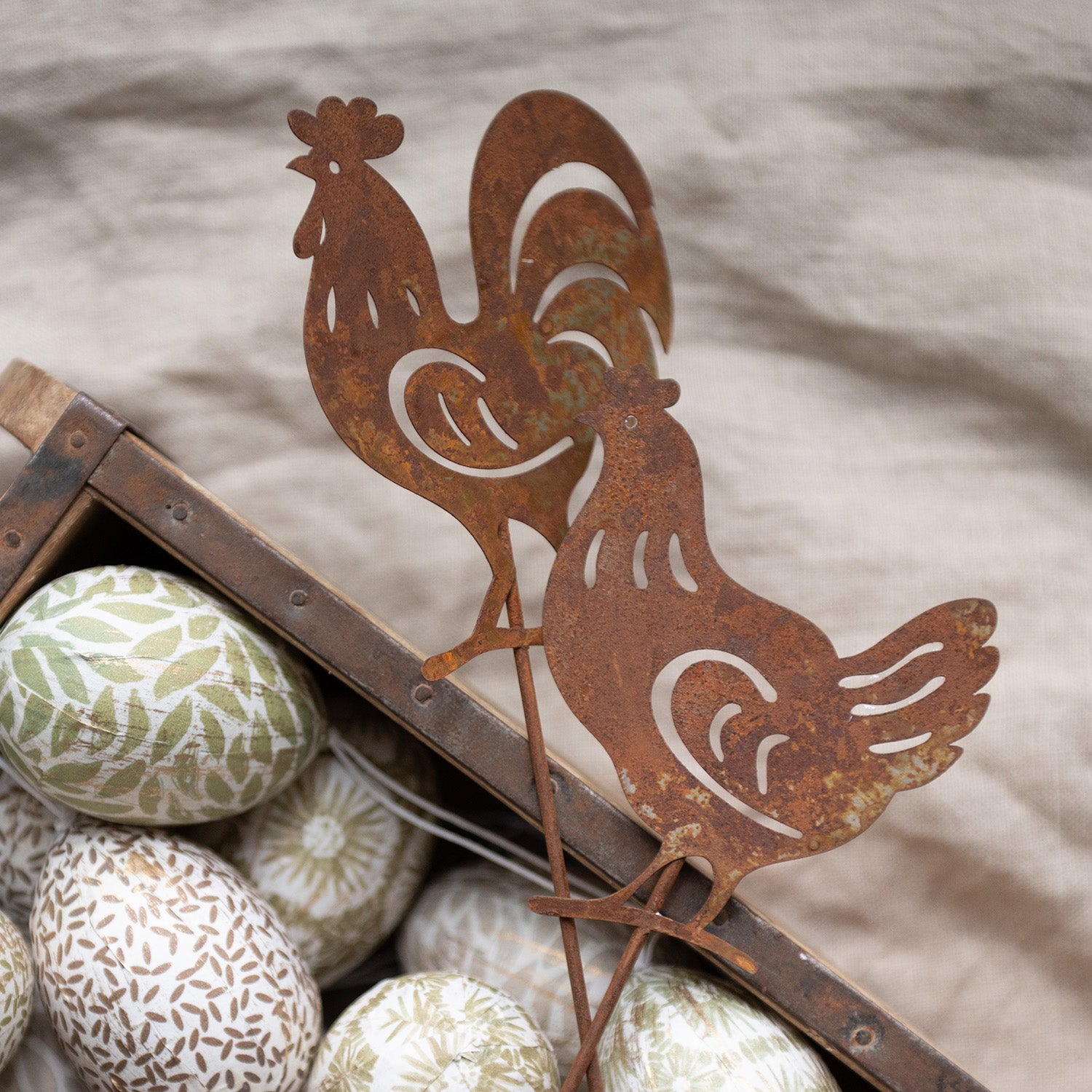 Gartendekoration 2er Set Hahn & Henne - Rost