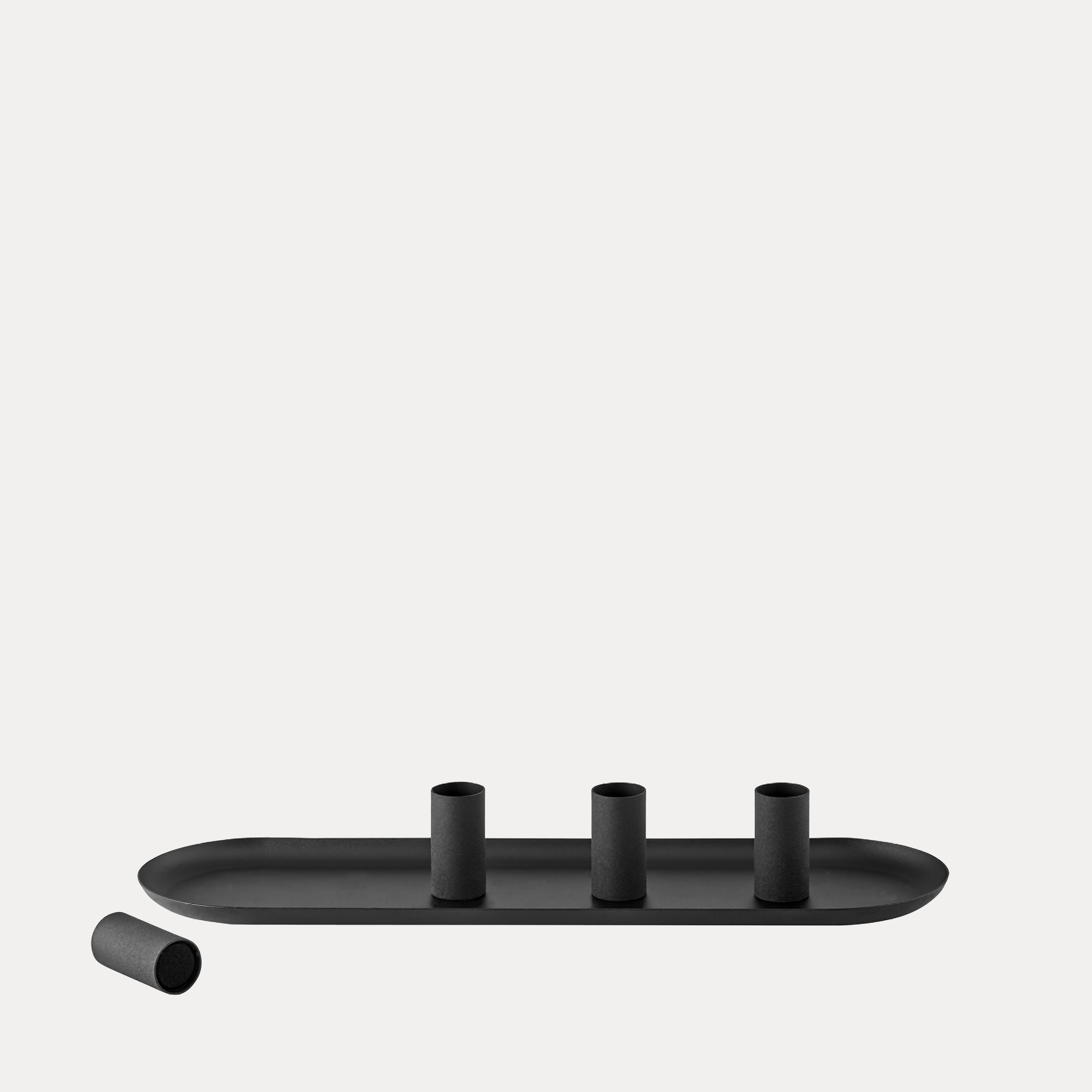 Tablett Loha oval mit magnetischen Kerzenhaltern - schwarz