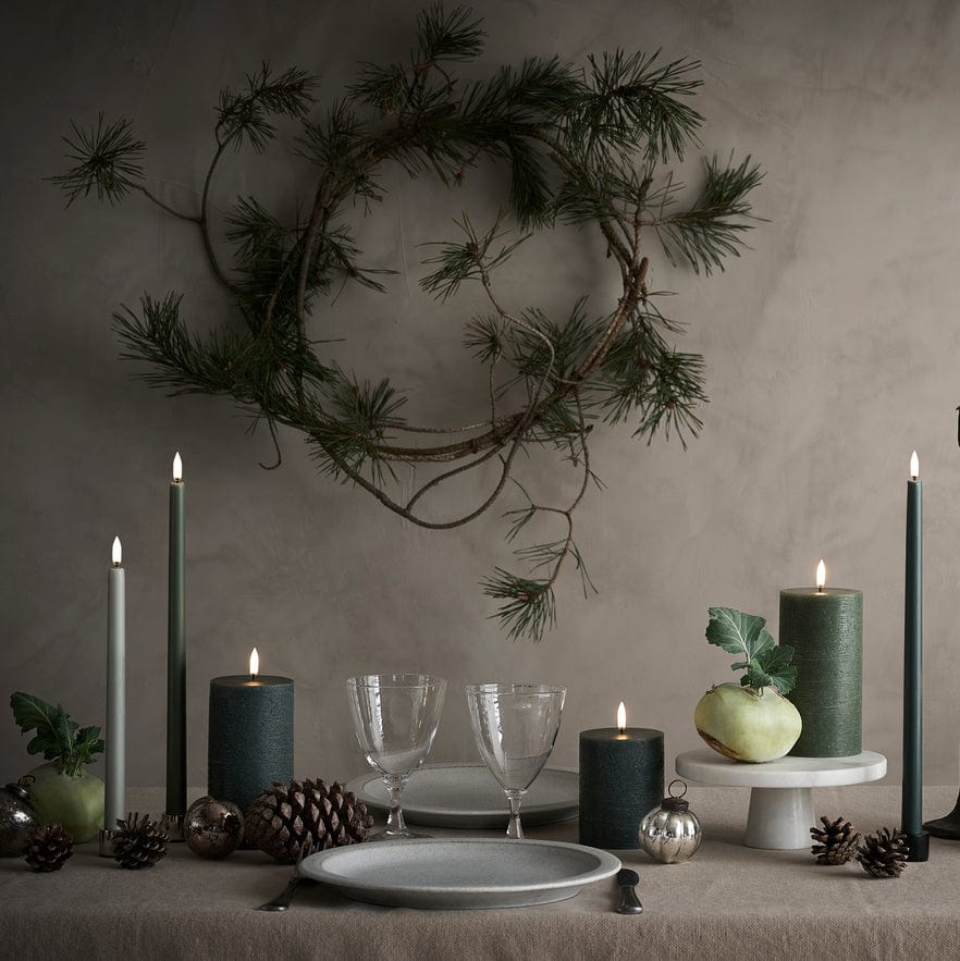 Uyuni LED Stabkerze 32cm 2er Set - pine green