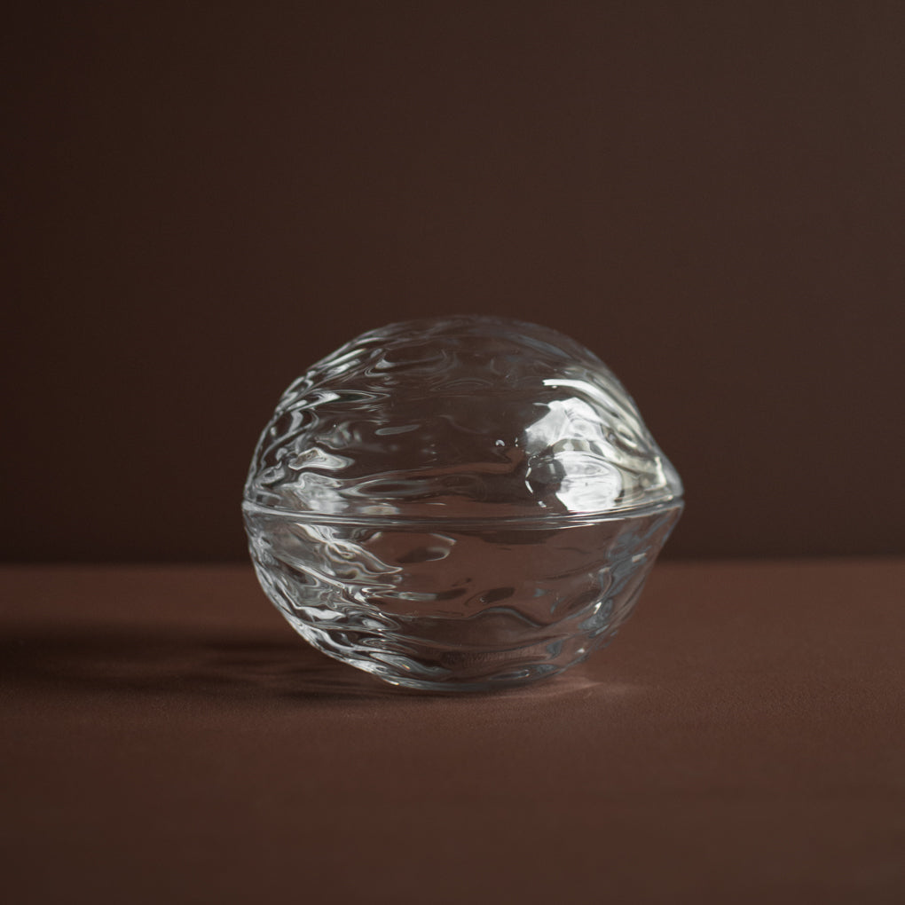 Walnuss Schale mit Deckel - Glas