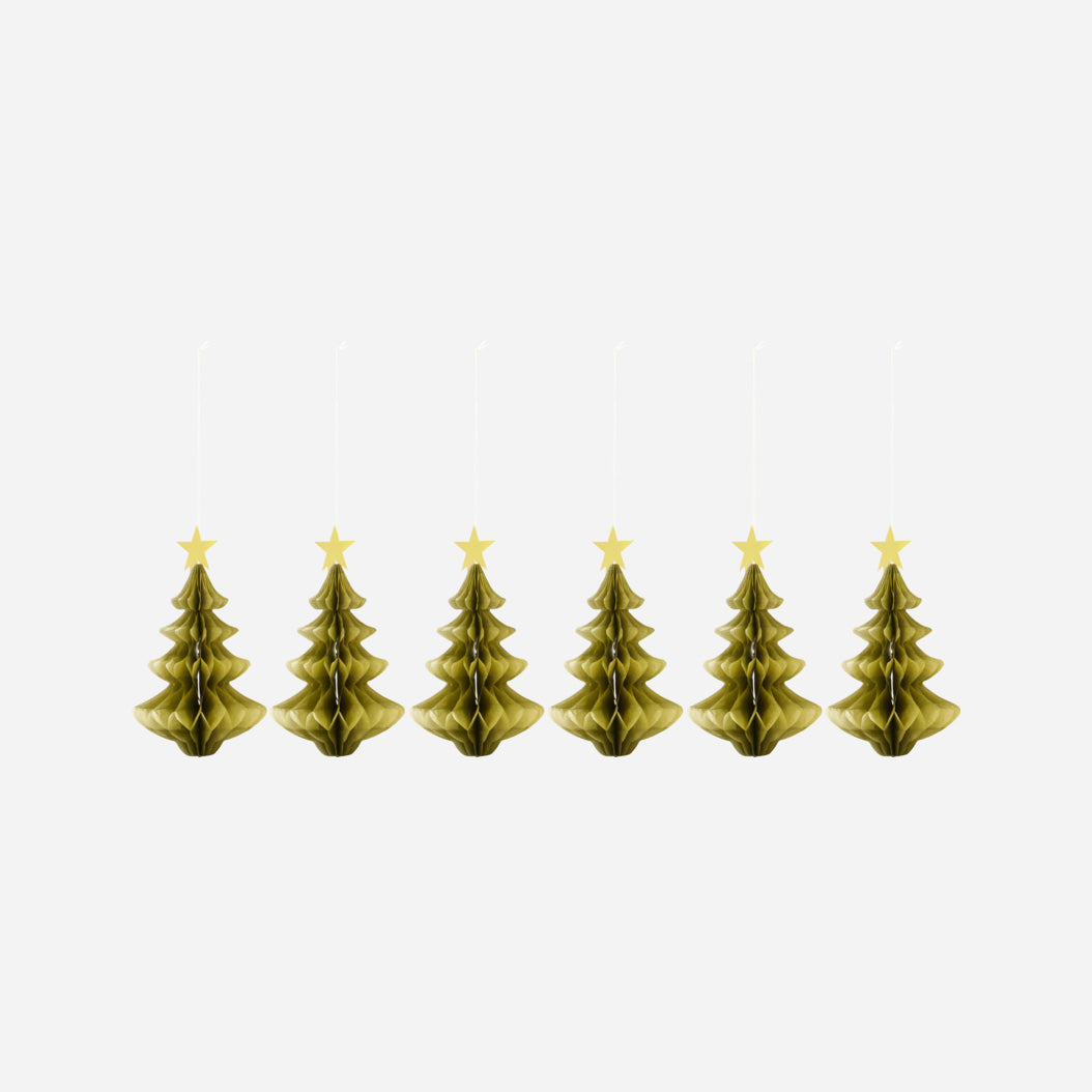 Papieranhänger Tree 6er Set - gold