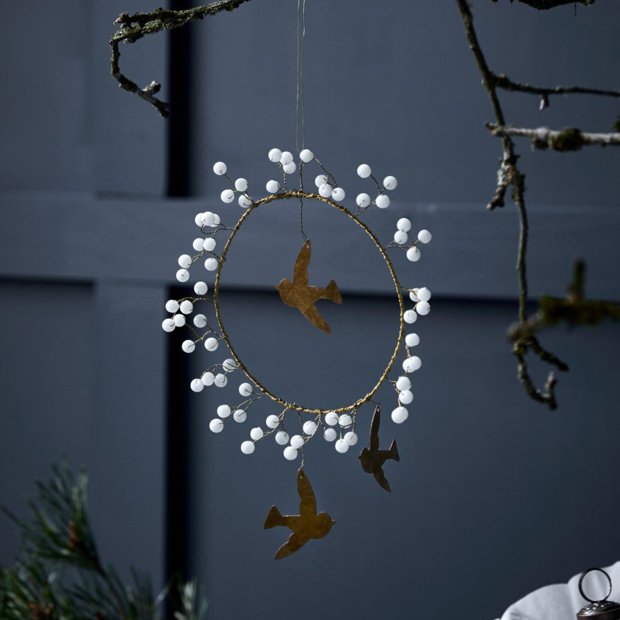 Weihnachtsdeko Kranz Bird - weiß gold