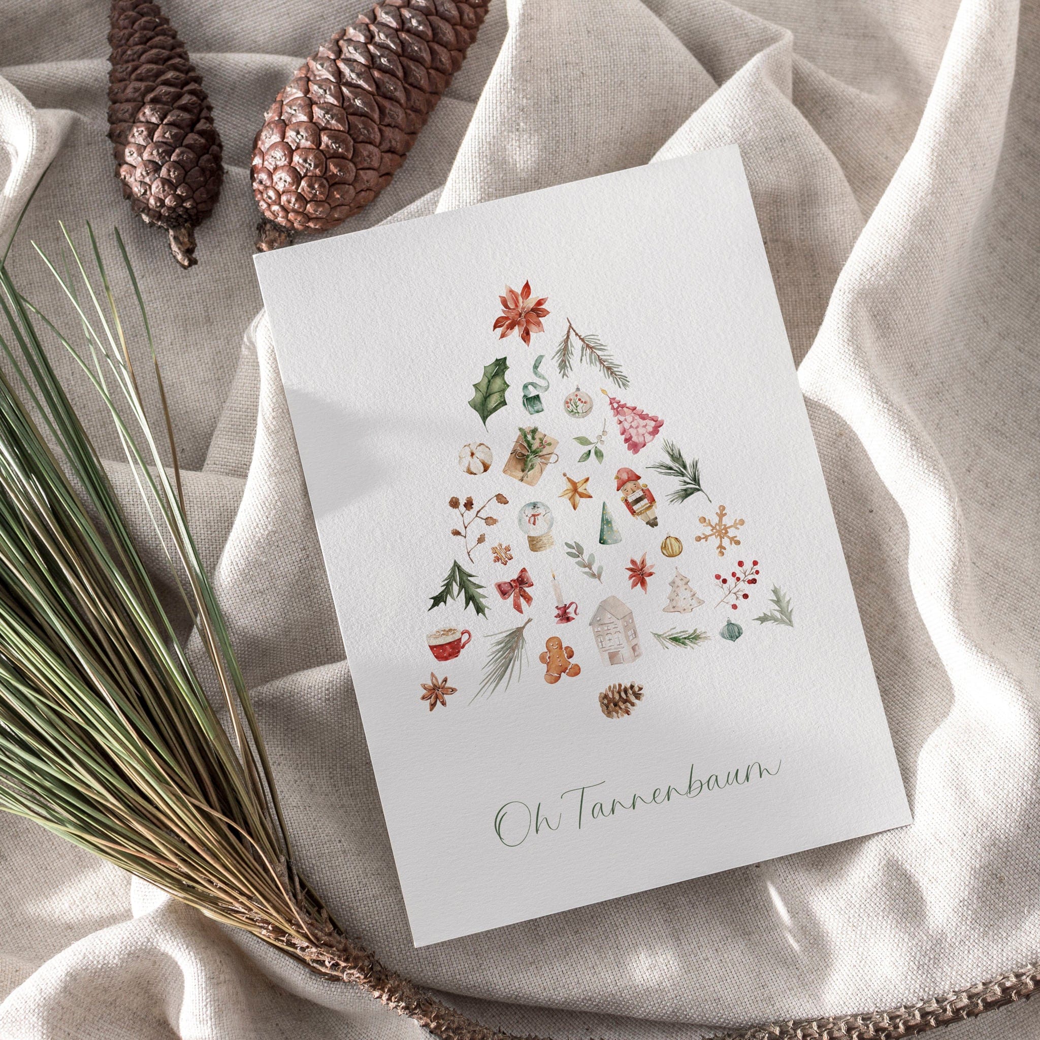 6er Set Weihnachtskarten A6 auf Strukturpapier - bunt