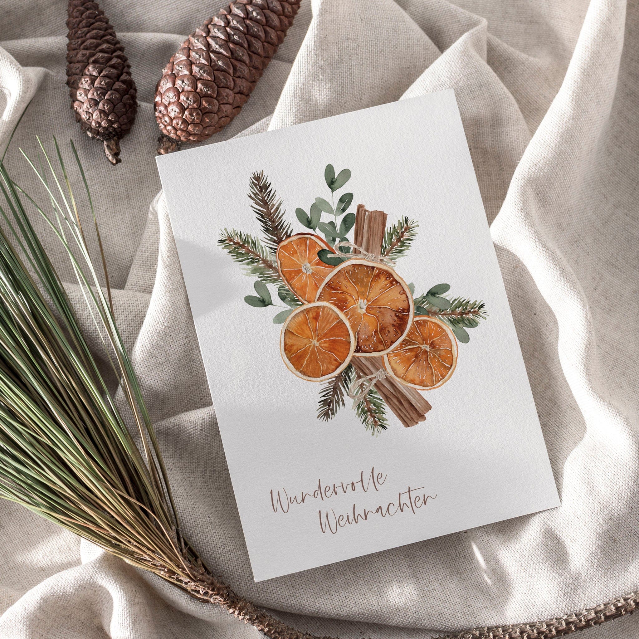 4er Set Weihnachtskarten A6 auf Strukturpapier - orange