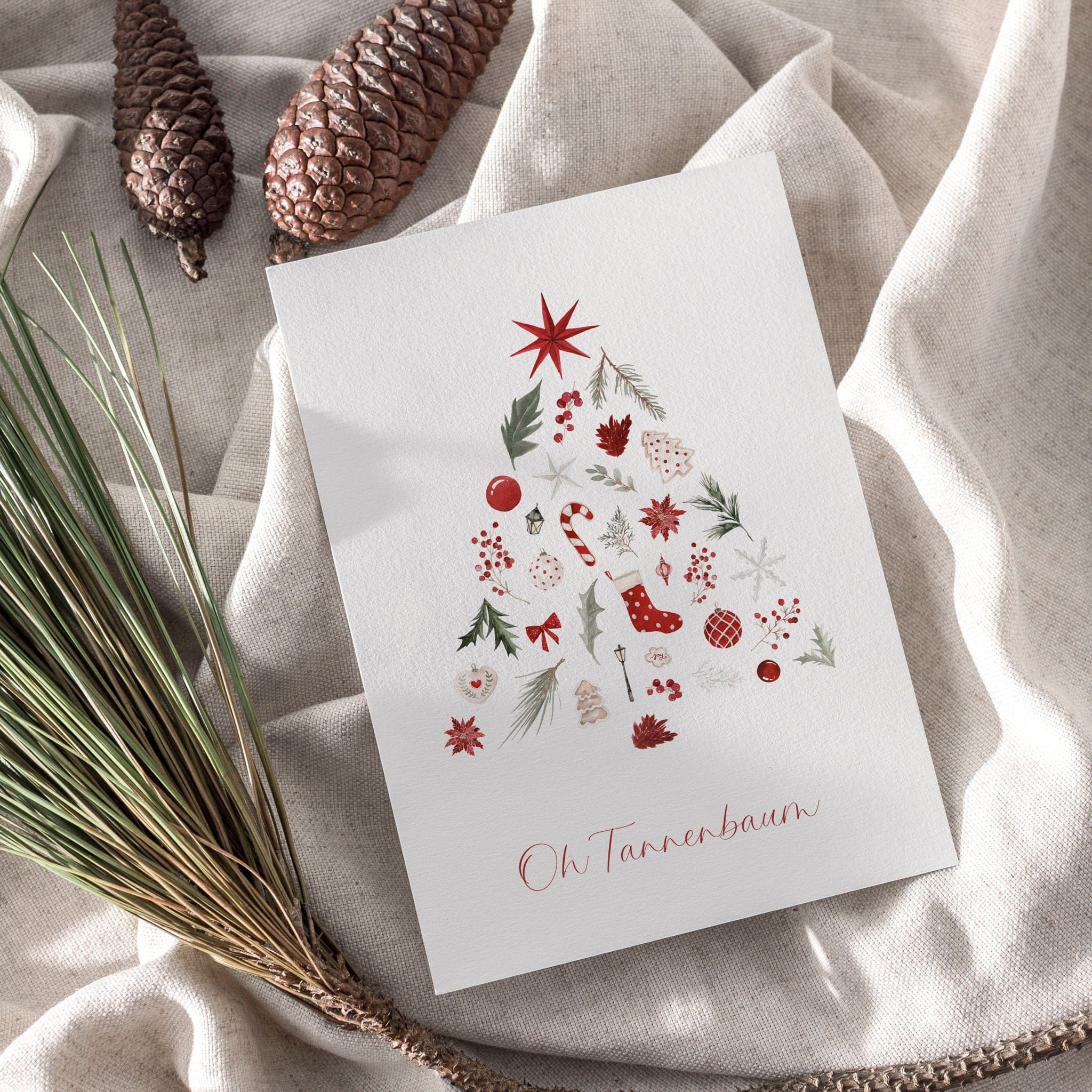 6er Set Weihnachtskarten A6 auf Strukturpapier - rot