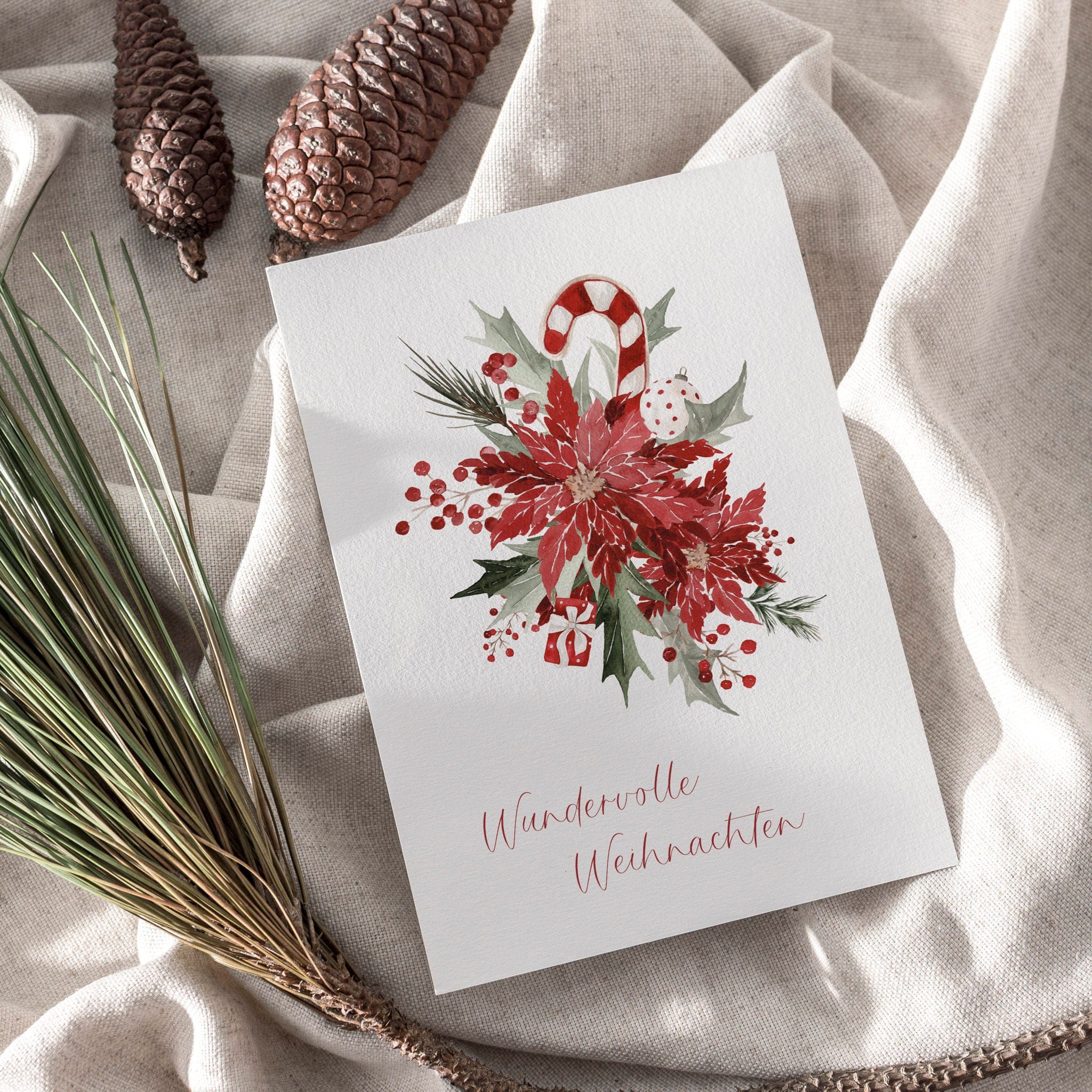 6er Set Weihnachtskarten A6 auf Strukturpapier - rot