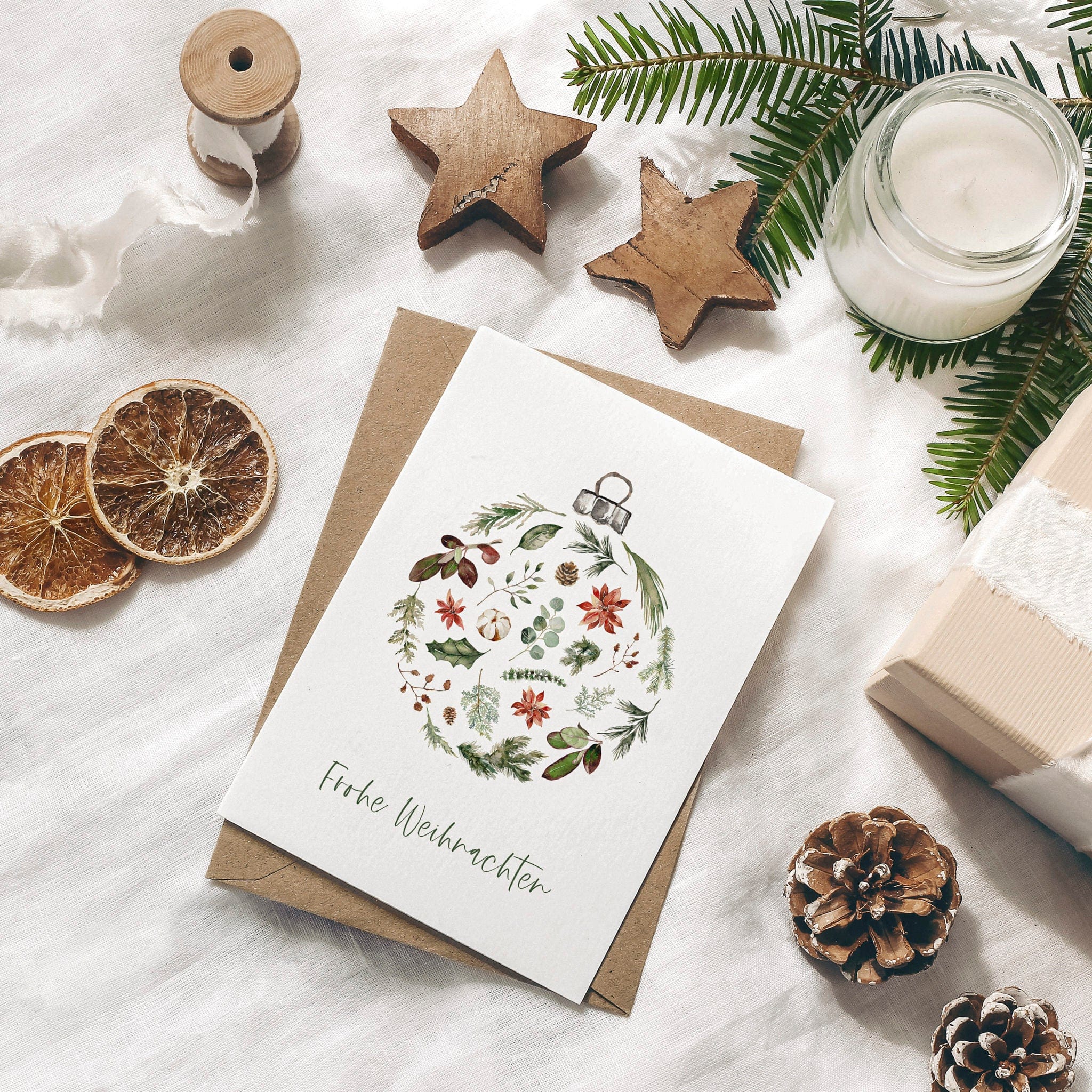 6er Set Weihnachtskarten A6 auf Strukturpapier - bunt