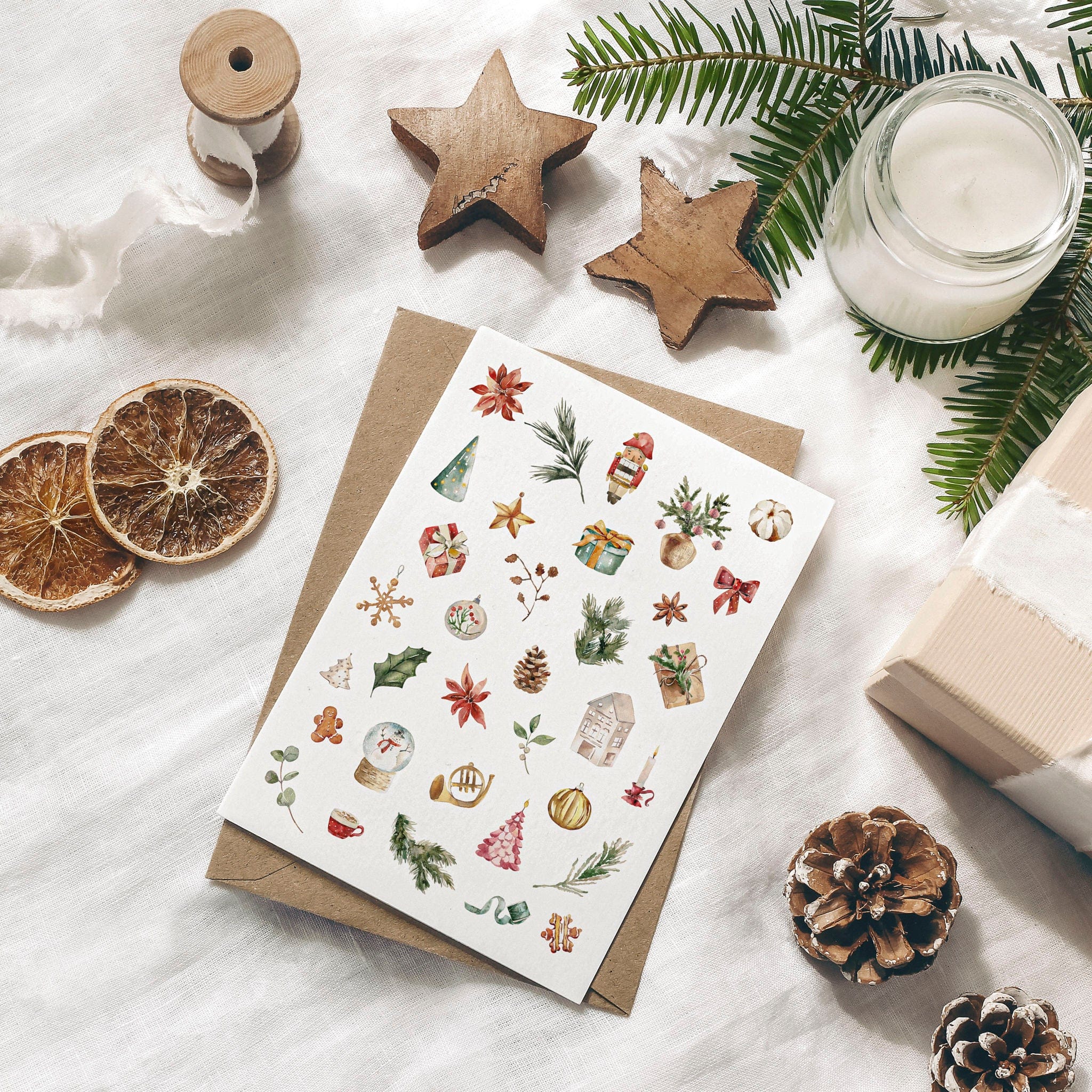 6er Set Weihnachtskarten A6 auf Strukturpapier - bunt