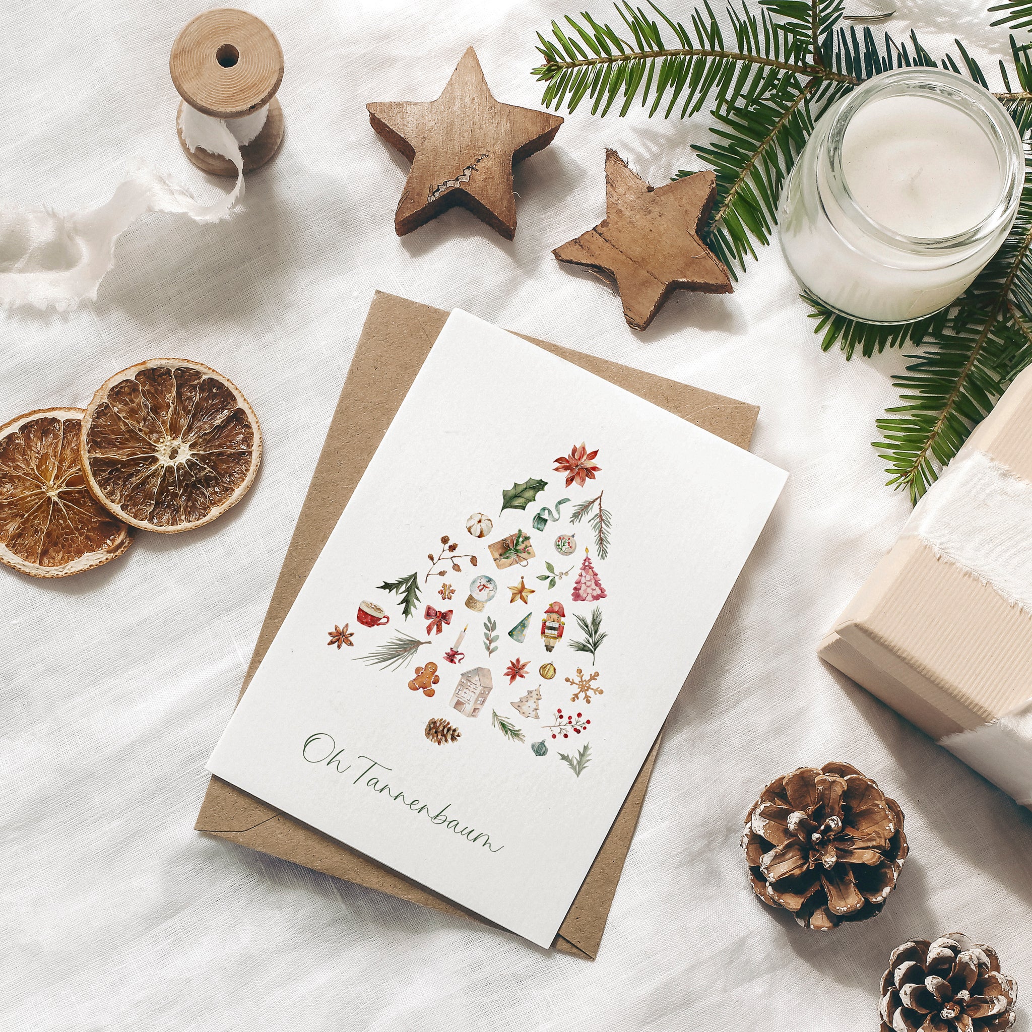Weihnachtskarte auf Strukturpapier Tannenbaum A6