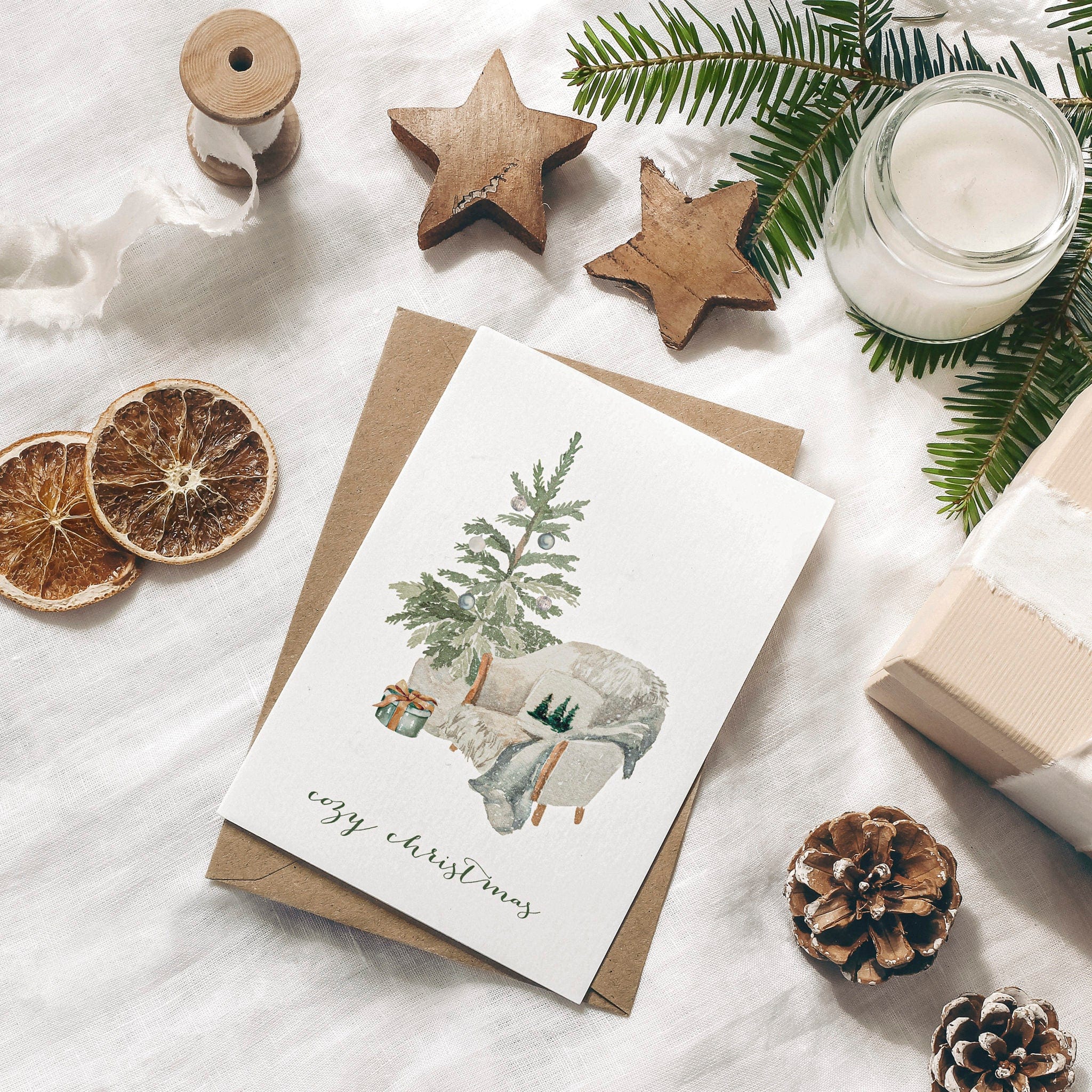 6er Set Weihnachtskarten A6 auf Strukturpapier - bunt