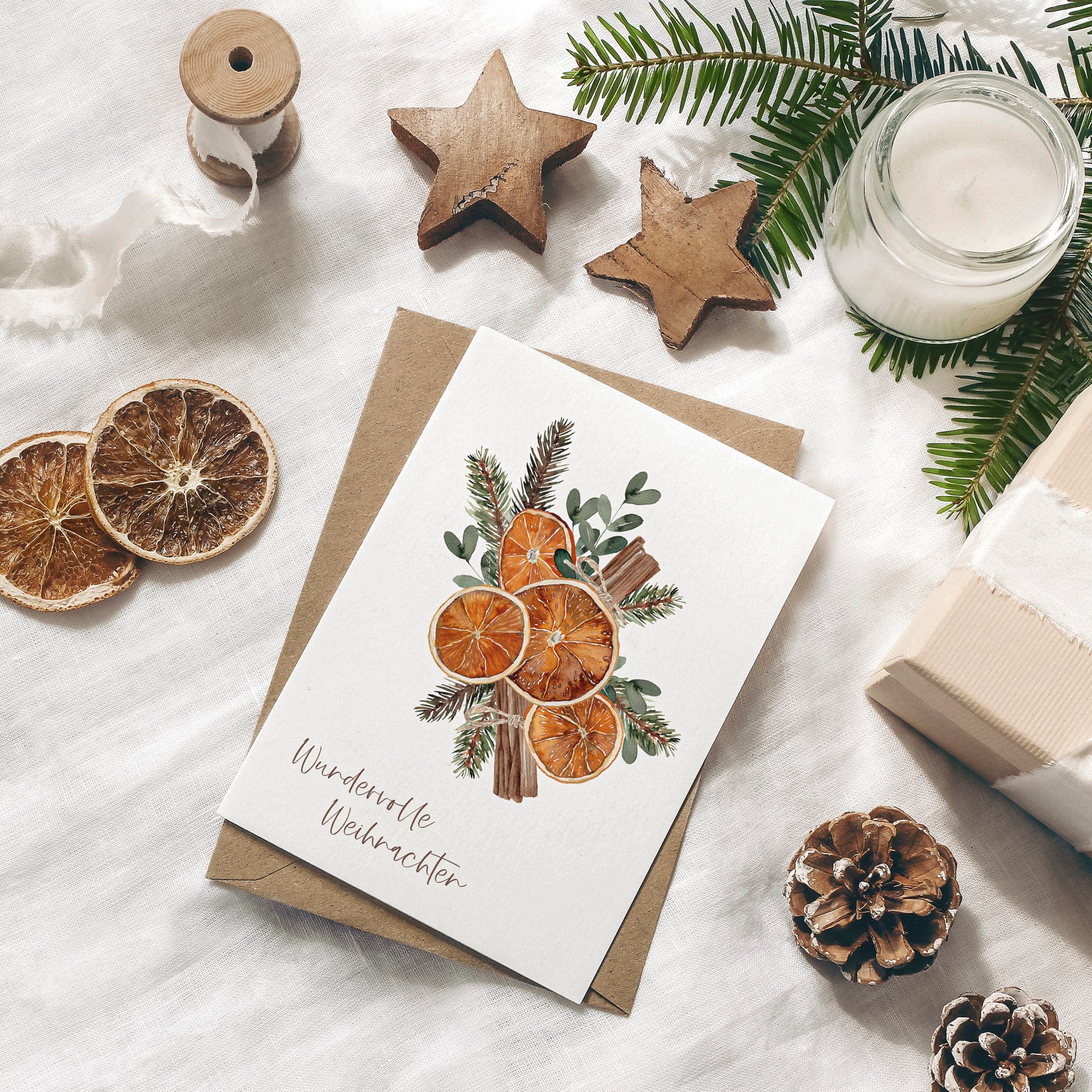 Weihnachtskarte auf Strukturpapier Orangen A6