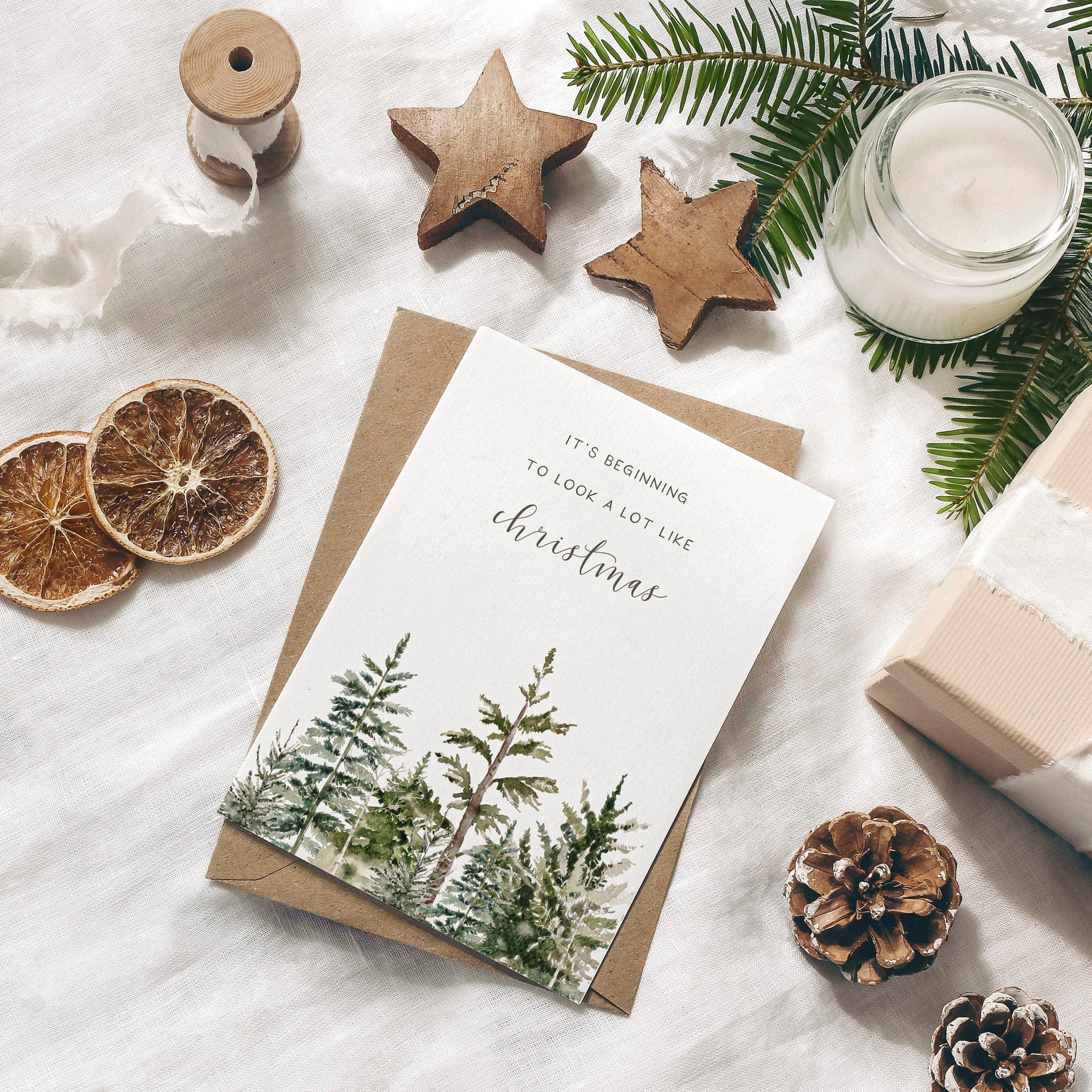 6er Set Weihnachtskarten A6 auf Strukturpapier - rustic