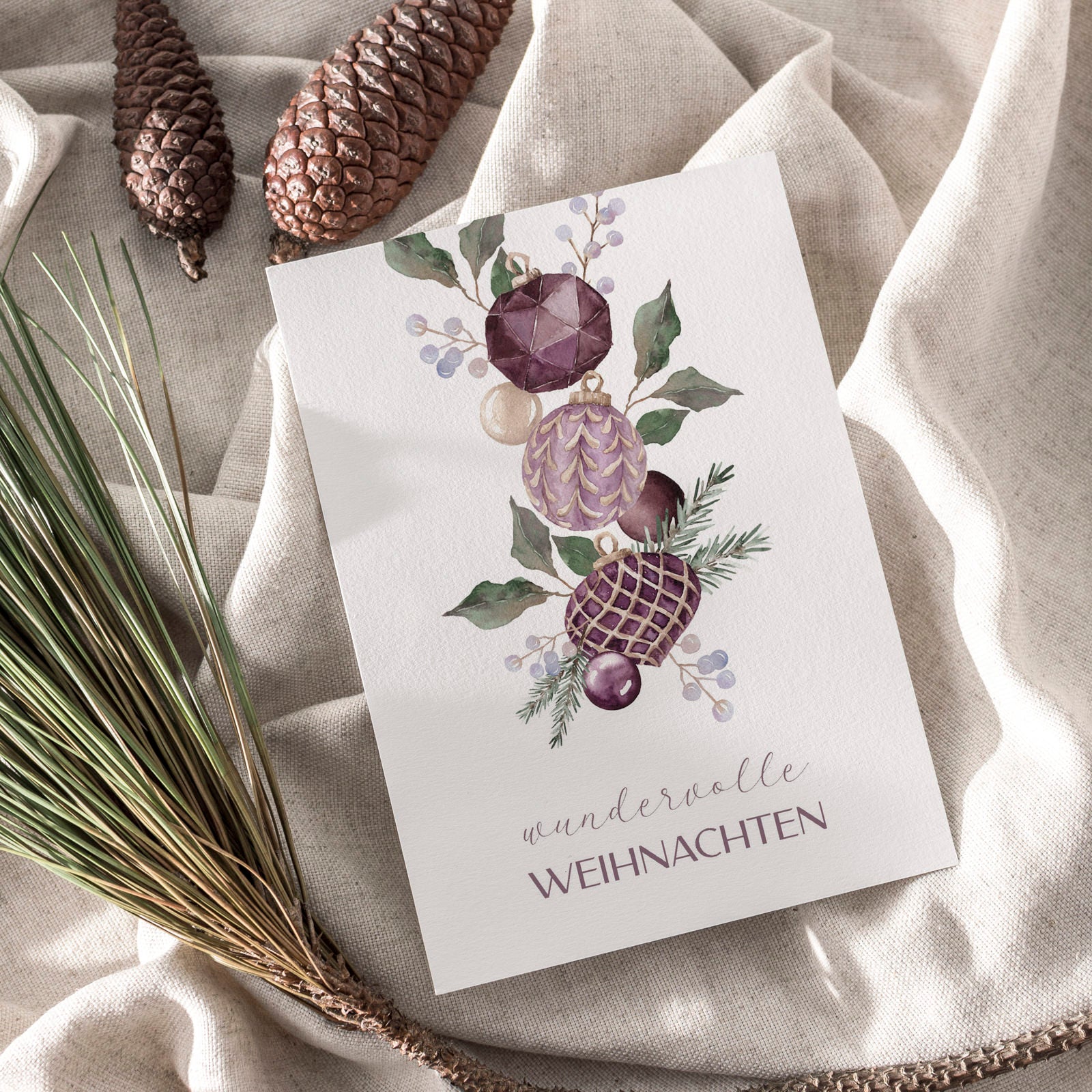 Weihnachtskarte auf Strukturpapier Lila A6