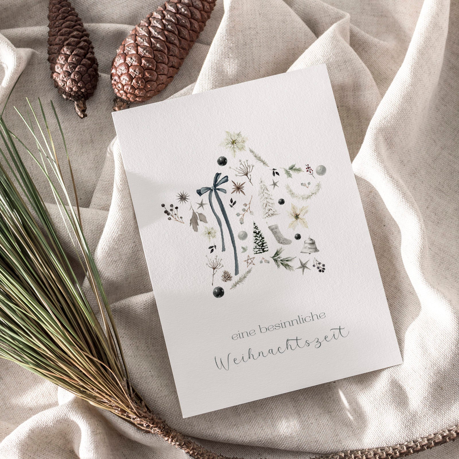 6er Set Weihnachtskarten A6 auf Strukturpapier - calm