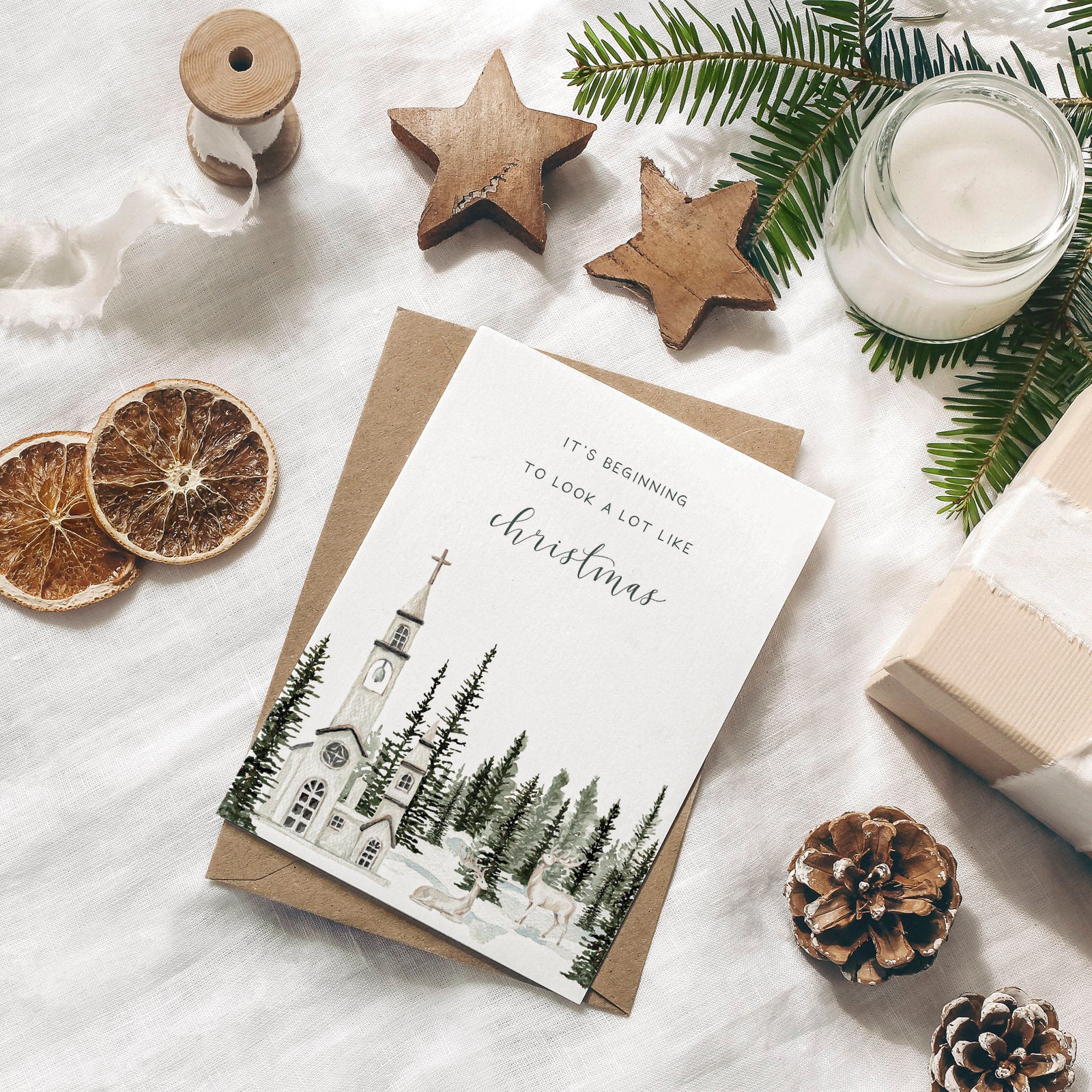 Weihnachtskarte auf Strukturpapier Rentiere A6