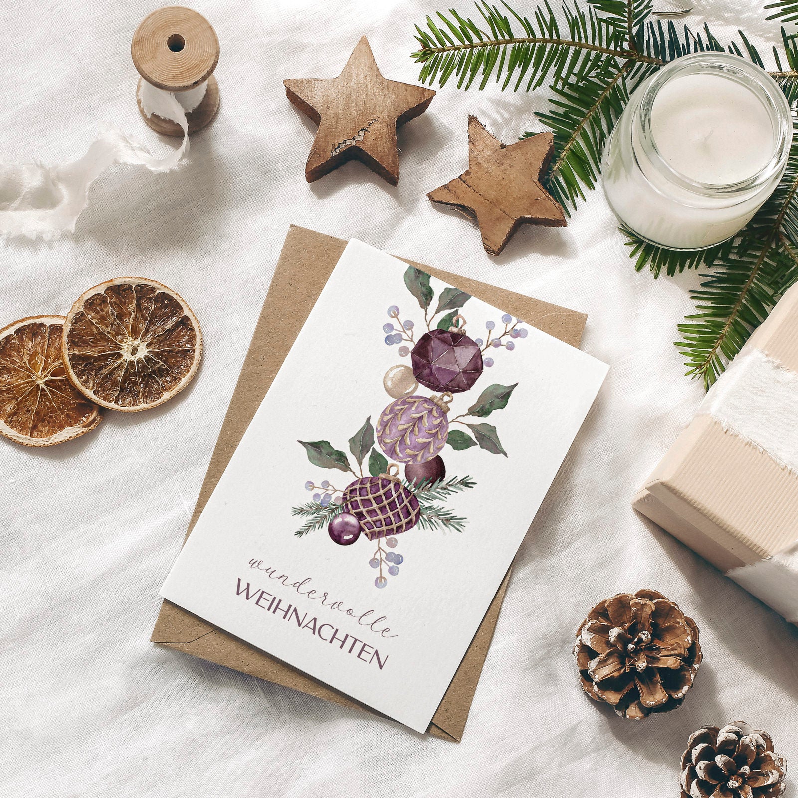 Weihnachtskarte auf Strukturpapier Lila A6