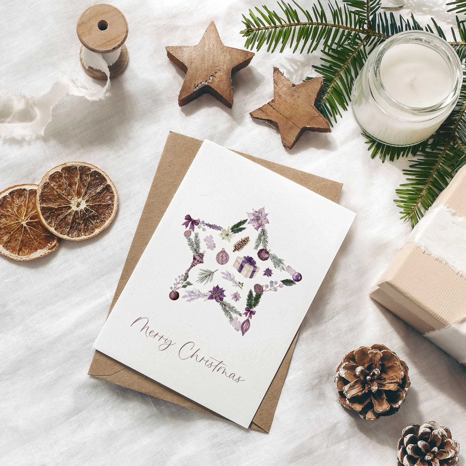 Weihnachtskarte auf Strukturpapier Stern A6