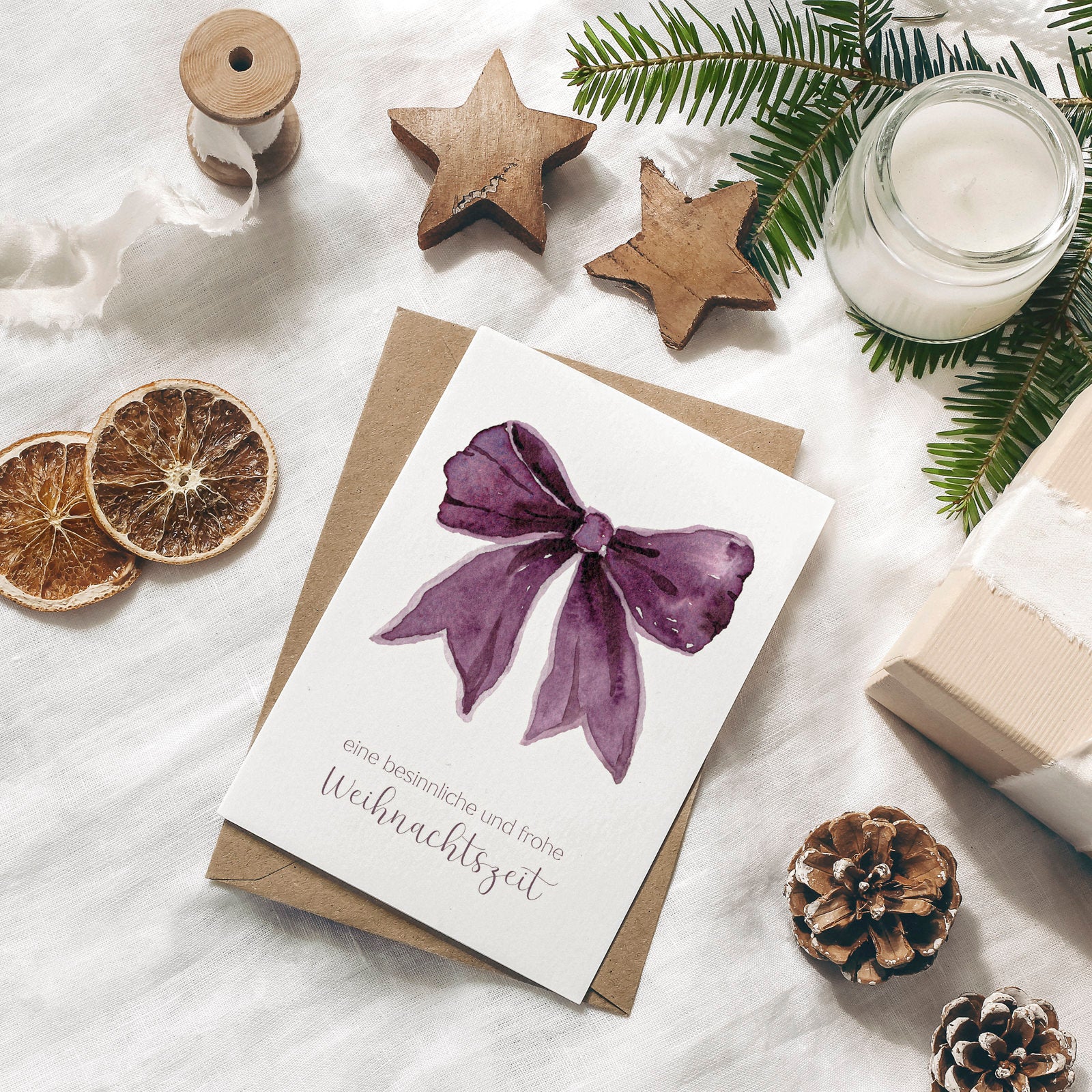 Weihnachtskarte auf Strukturpapier Schleife A6