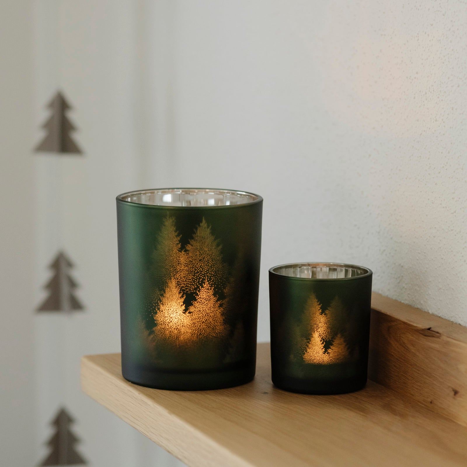 Windlicht Forest aus Glas - dunkelgrün