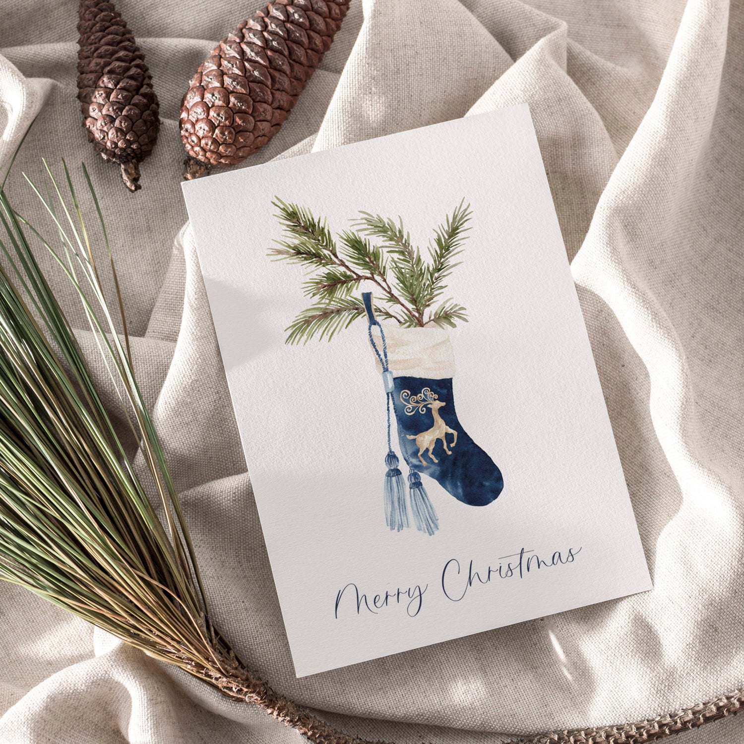 6er Set Weihnachtskarten A6 auf Strukturpapier - blau