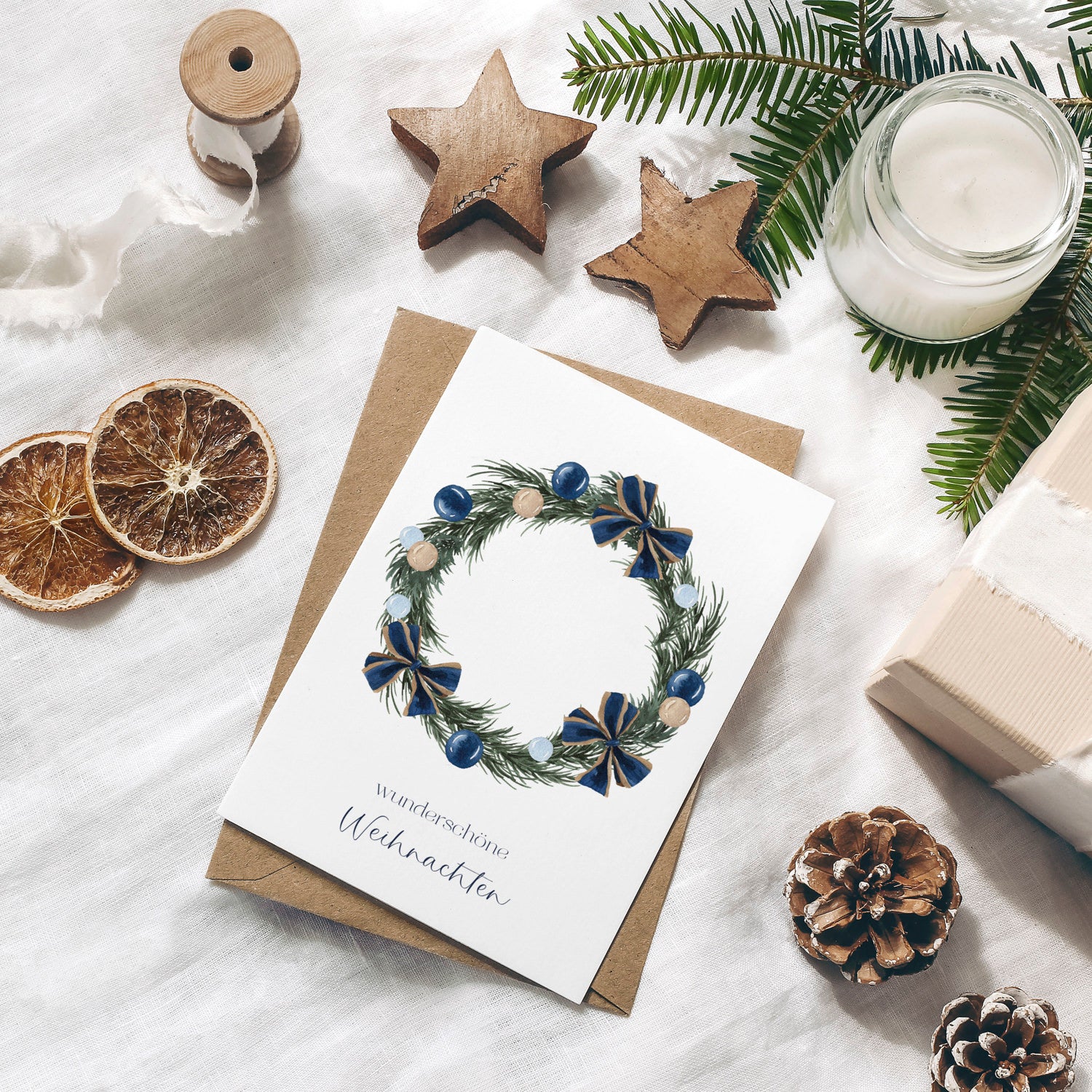 Weihnachtskarte auf Strukturpapier Kranz A6