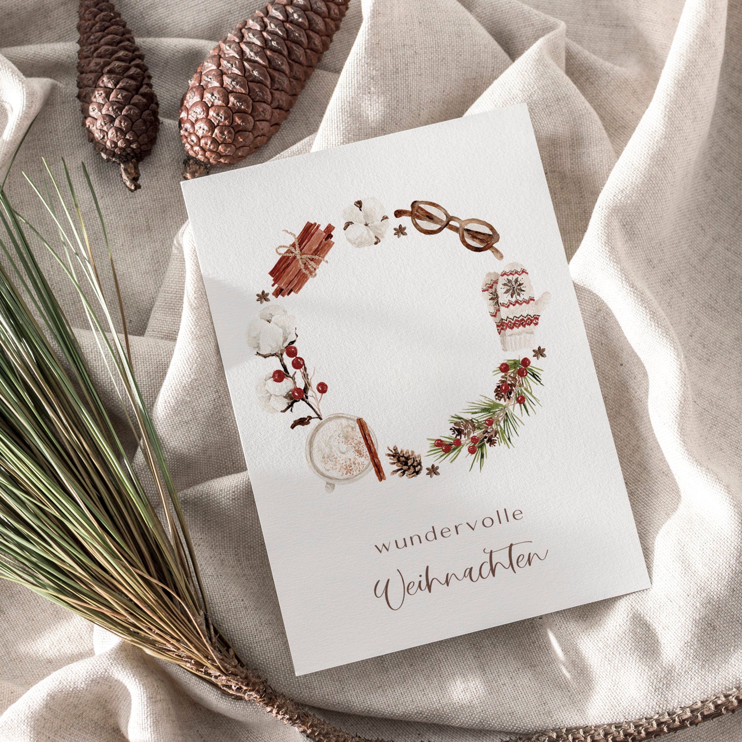 Weihnachtskarte auf Strukturpapier Winterkranz A6