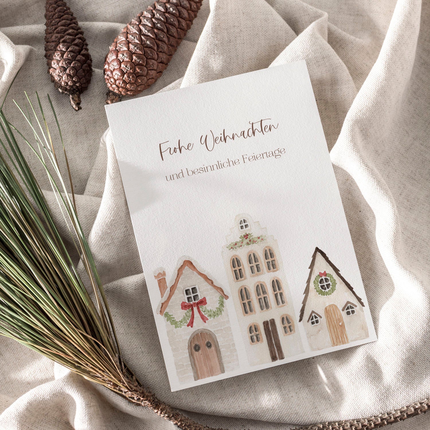 Weihnachtskarte auf Strukturpapier Häuser A6