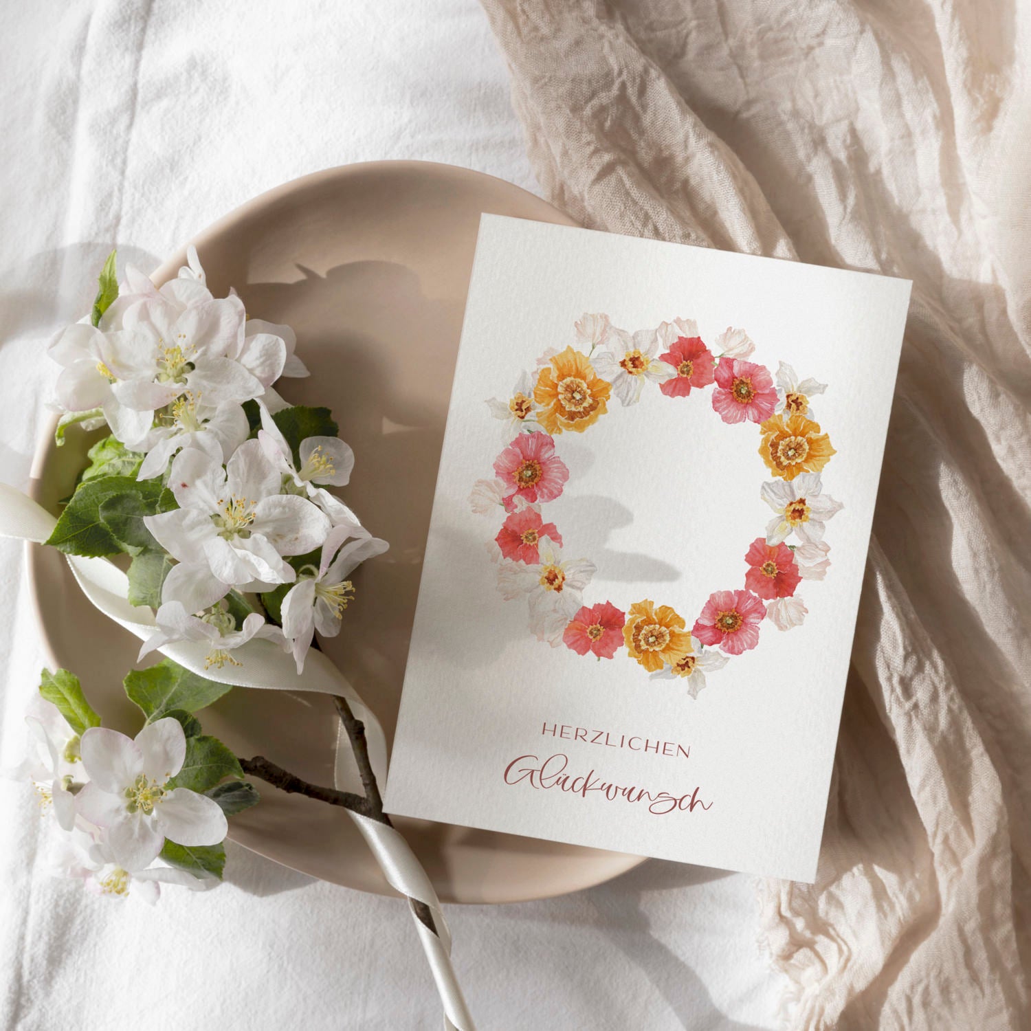 6er Set Geburtstagskarten A6 auf Strukturpapier - flowery