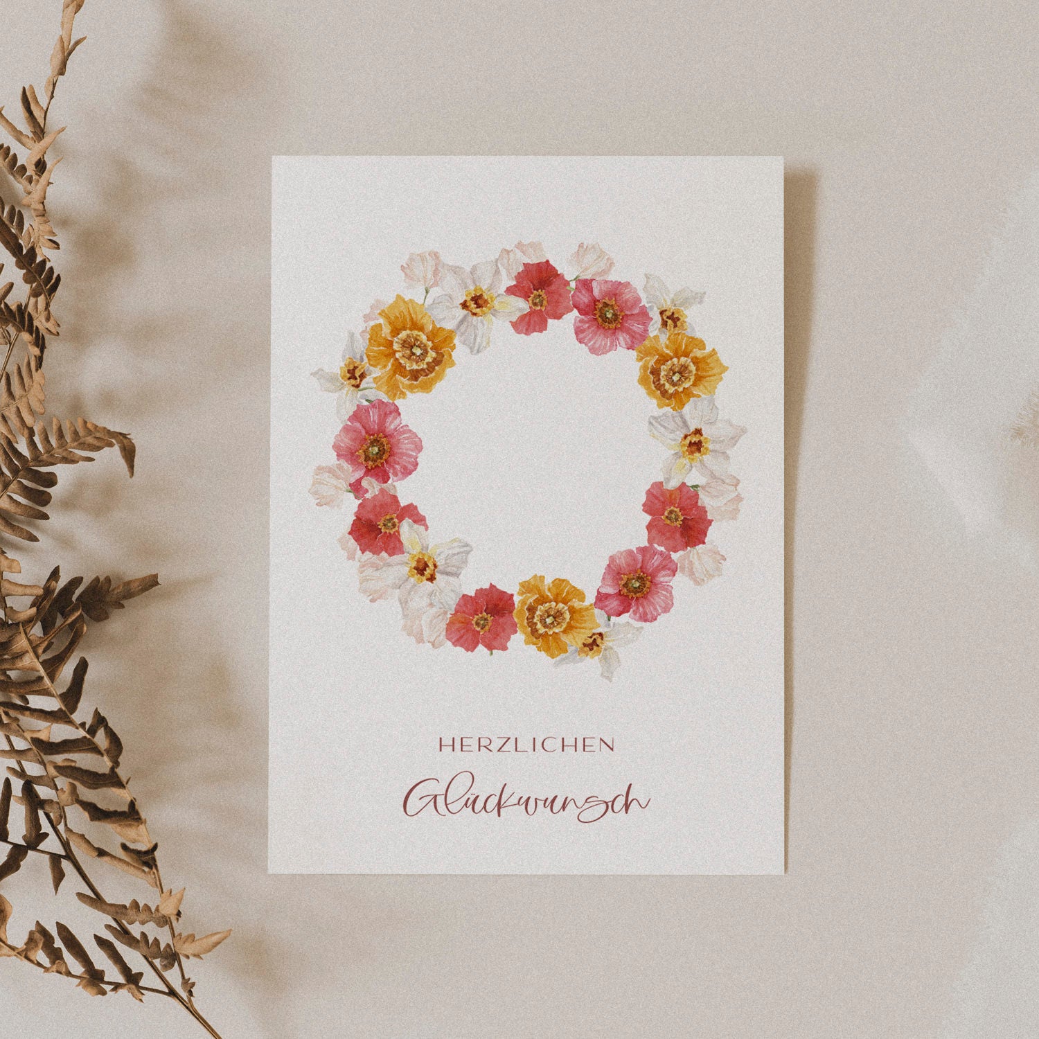 Glückwunschkarte auf Strukturpapier Kranz A6