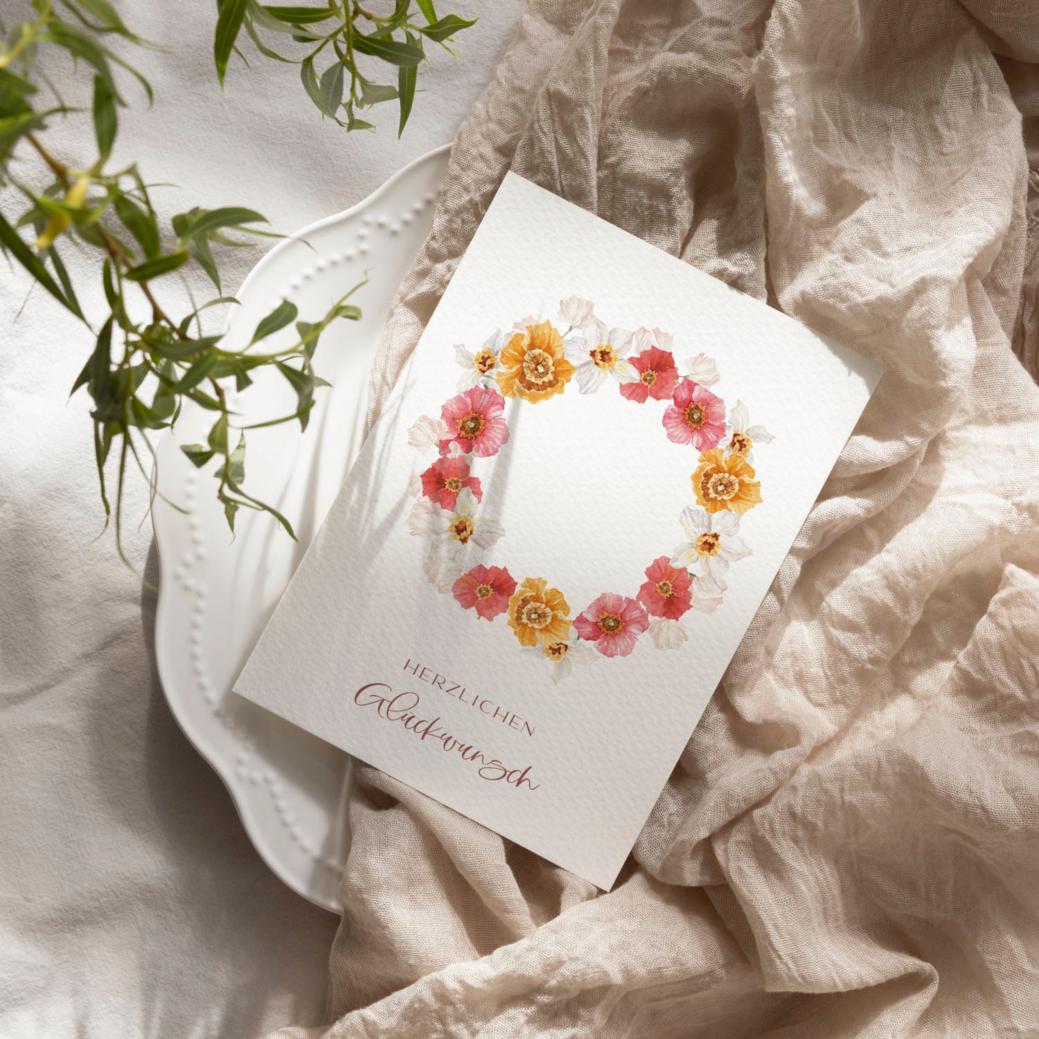 Glückwunschkarte auf Strukturpapier Kranz A6