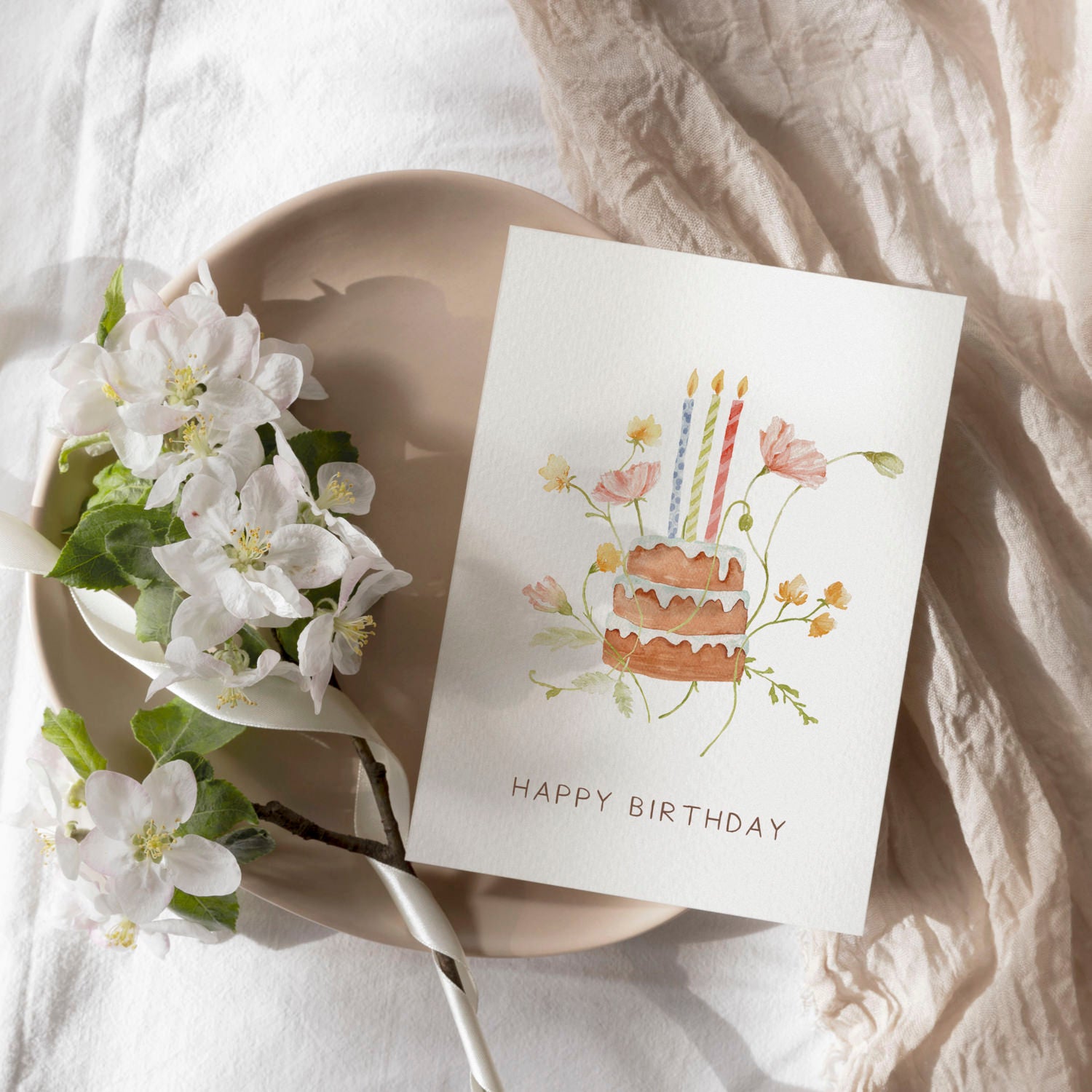 Geburtstagskarte auf Strukturpapier Kuchen A6