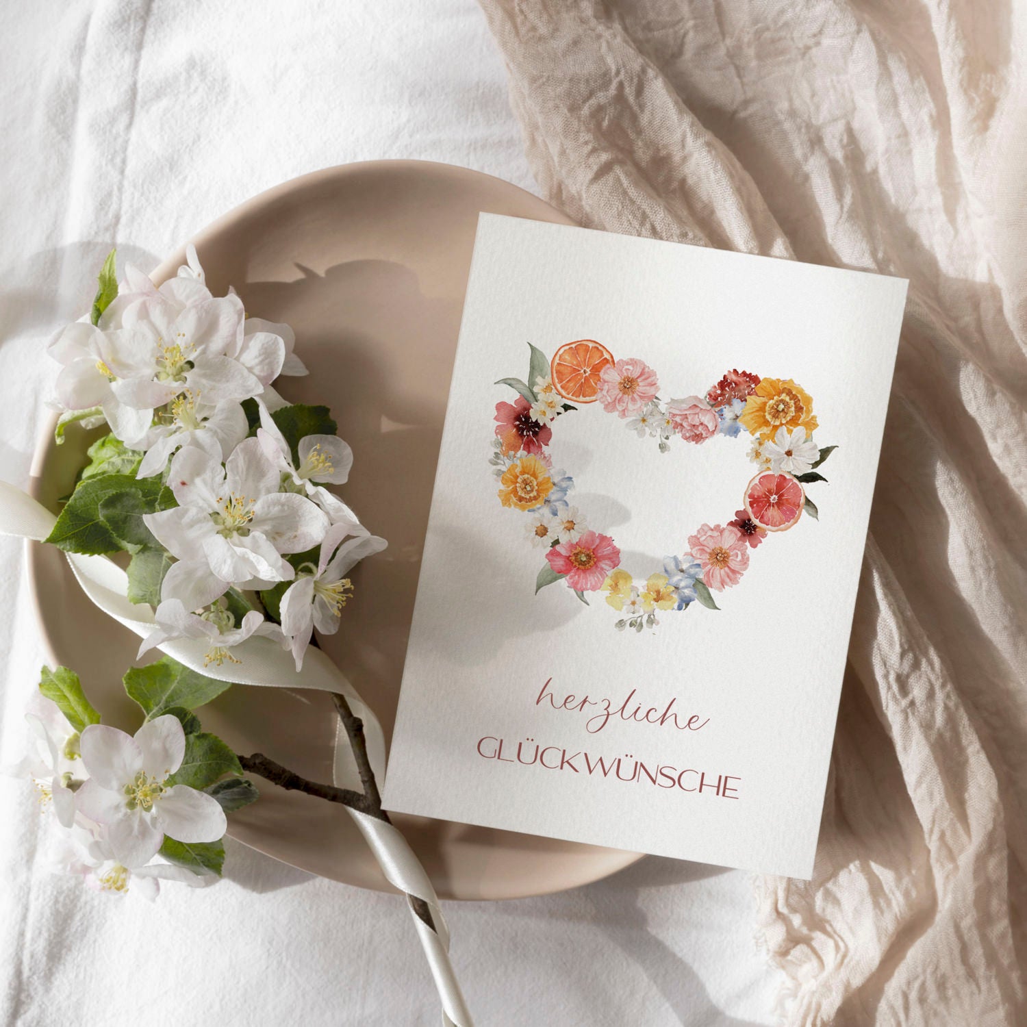 Glückwunschkarte auf Strukturpapier Herz A6