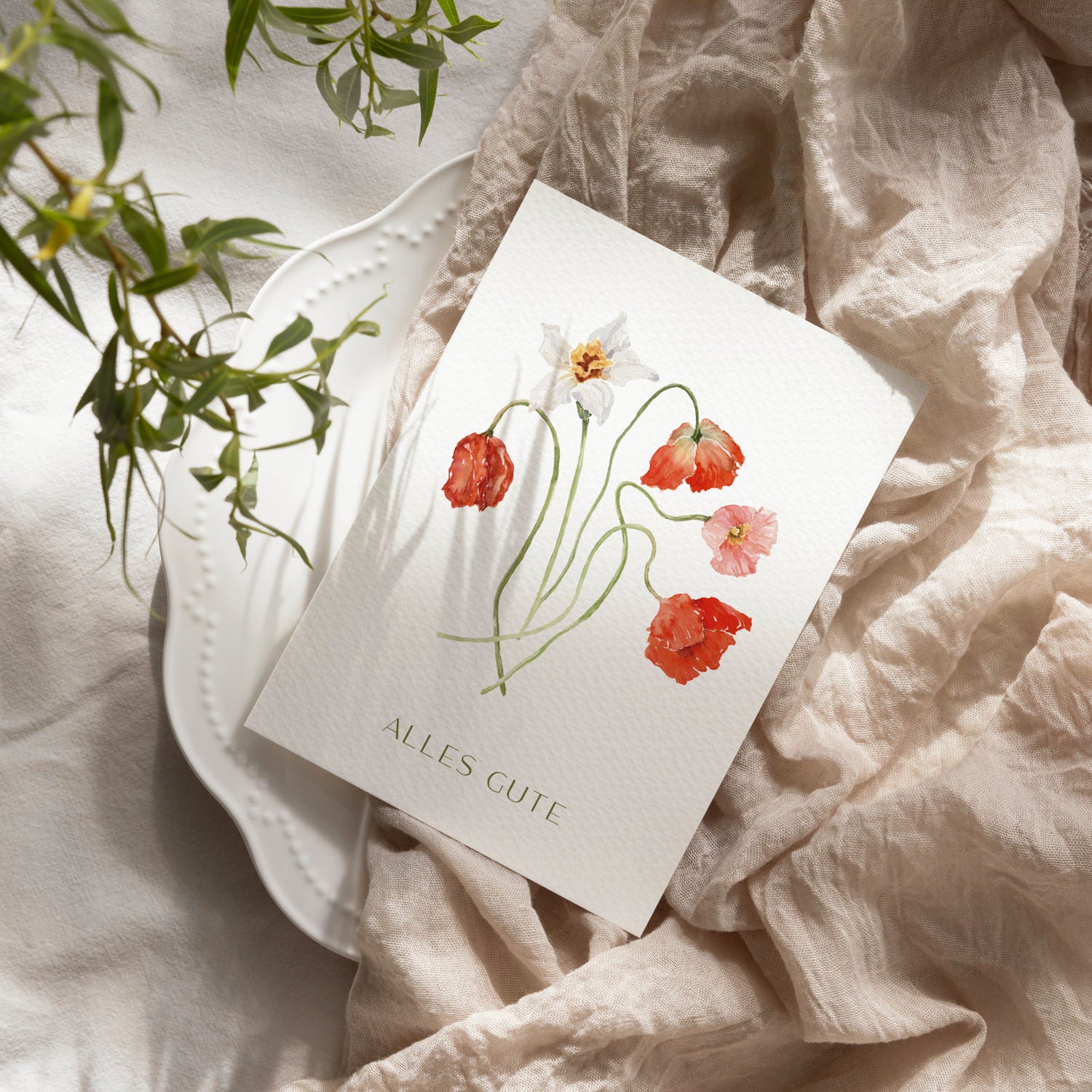 Glückwunschkarte auf Strukturpapier Blumen A6