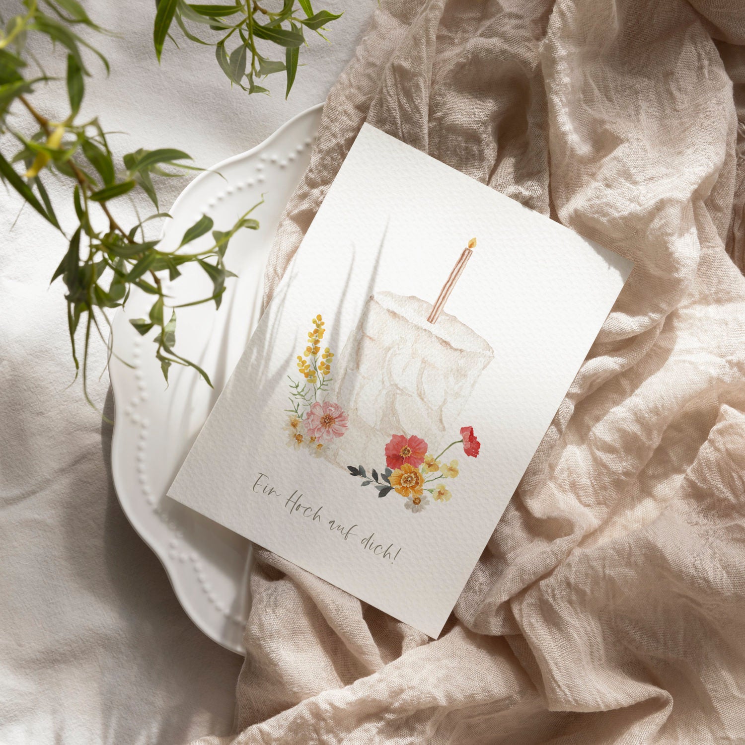 6er Set Geburtstagskarten A6 auf Strukturpapier - flowery