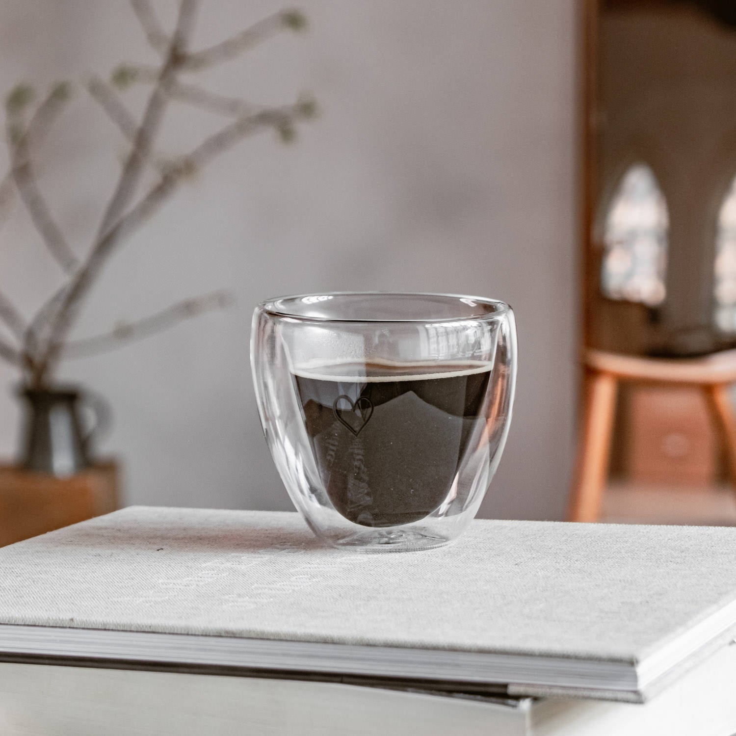 Doppelwandiges Herzglas 200ml - schwarz