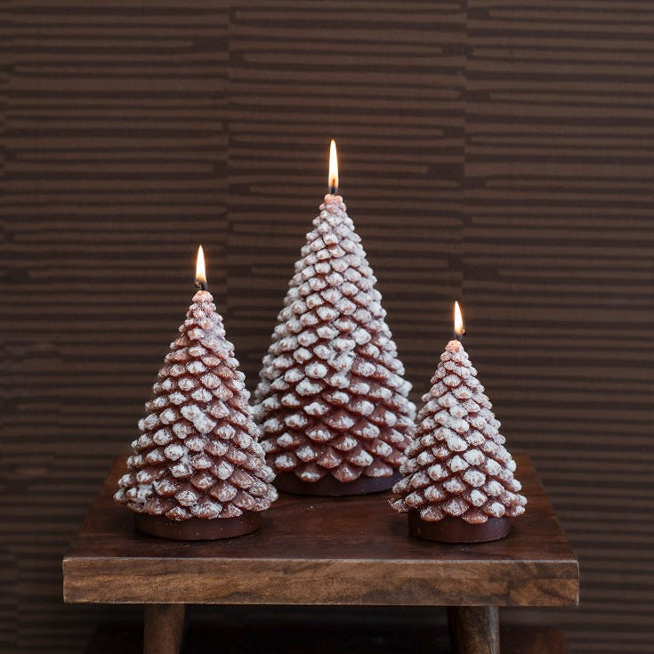 Kerze Tannenbaum Snow - braun