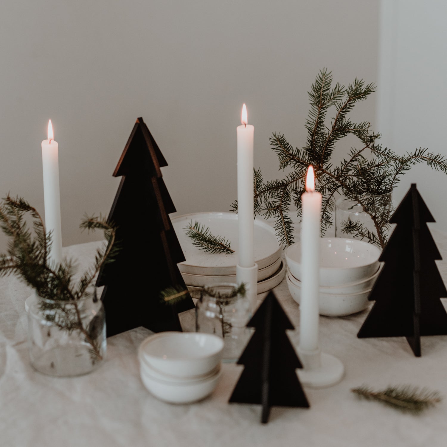 Tannenbäume aus Holz 3er Set - schwarz
