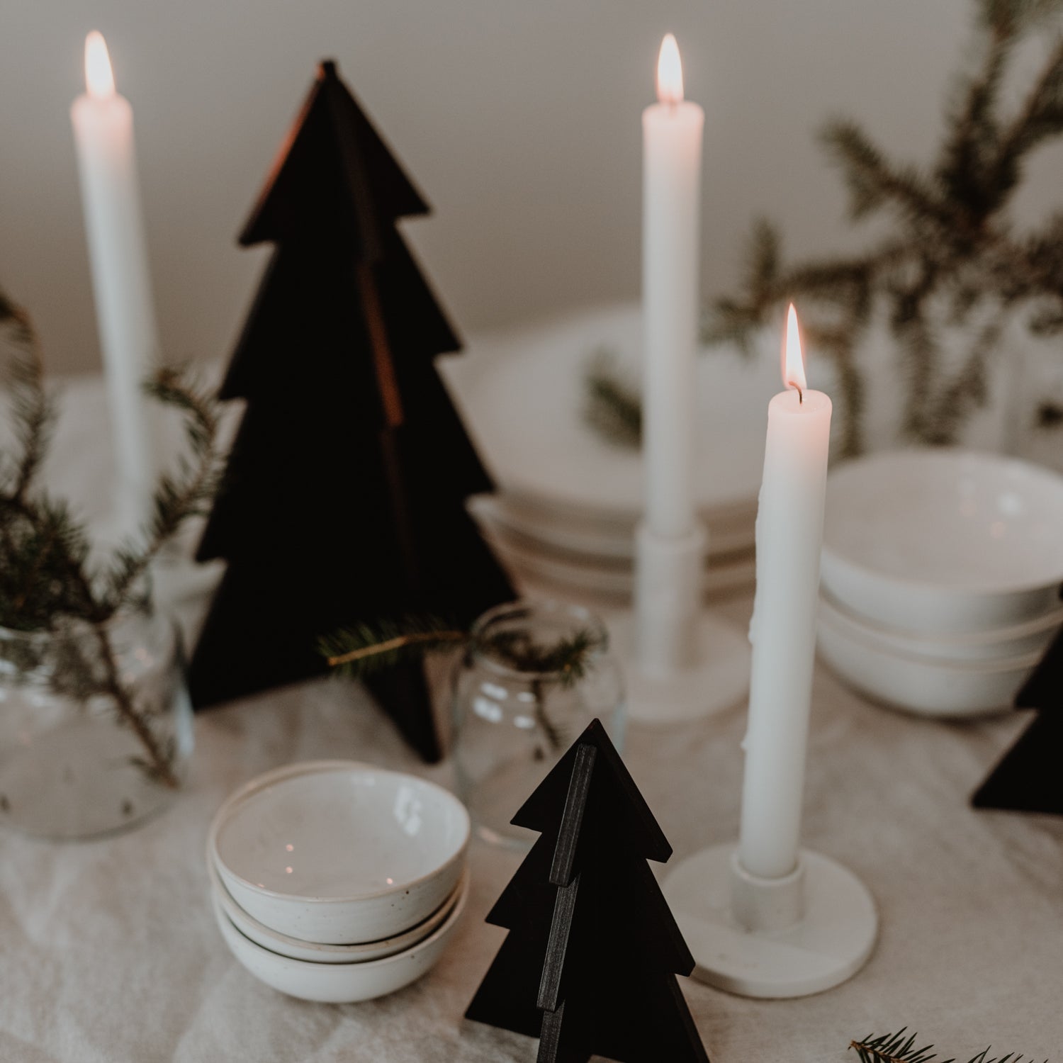 Tannenbäume aus Holz 3er Set - schwarz