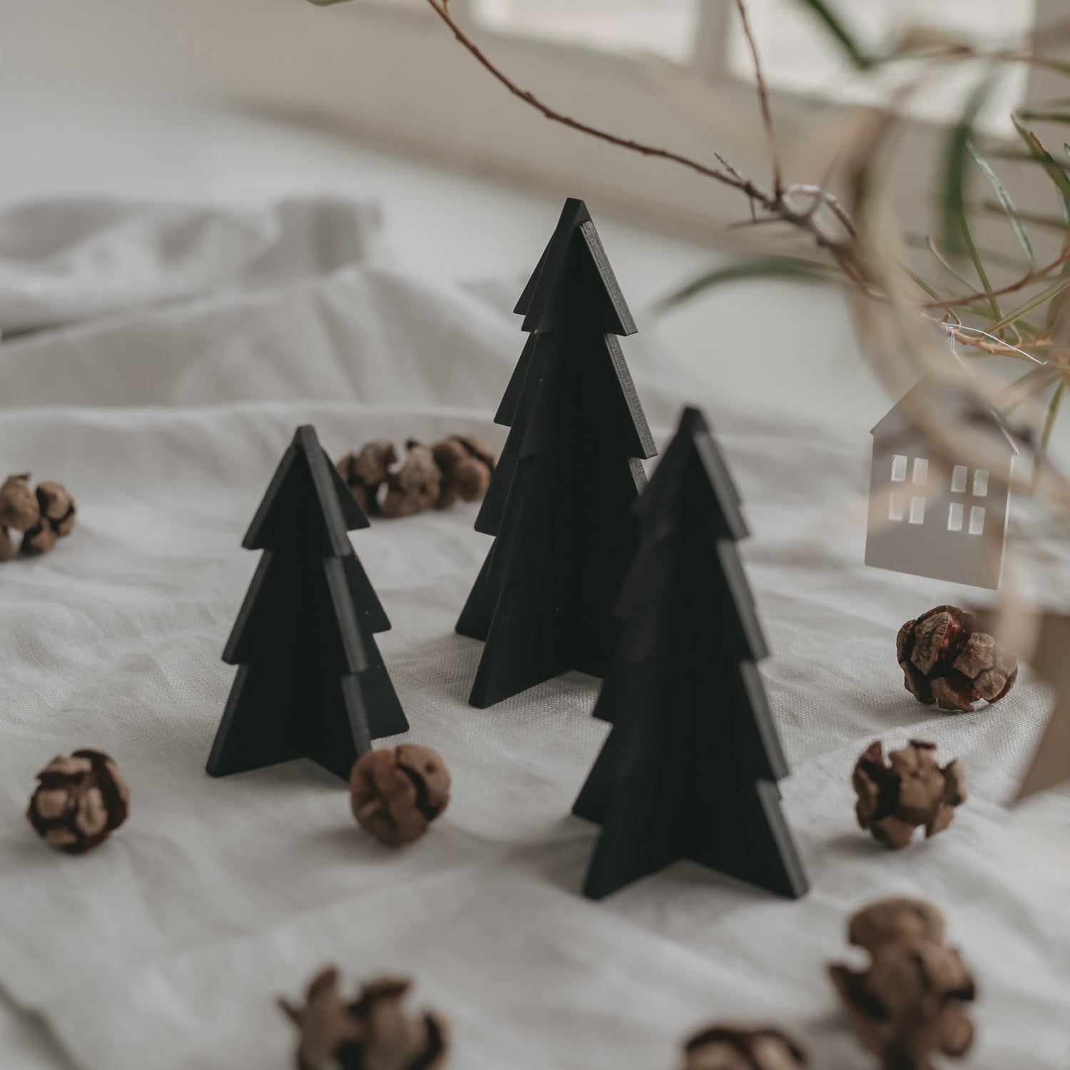 Tannenbäume aus Holz 3er Set klein - schwarz