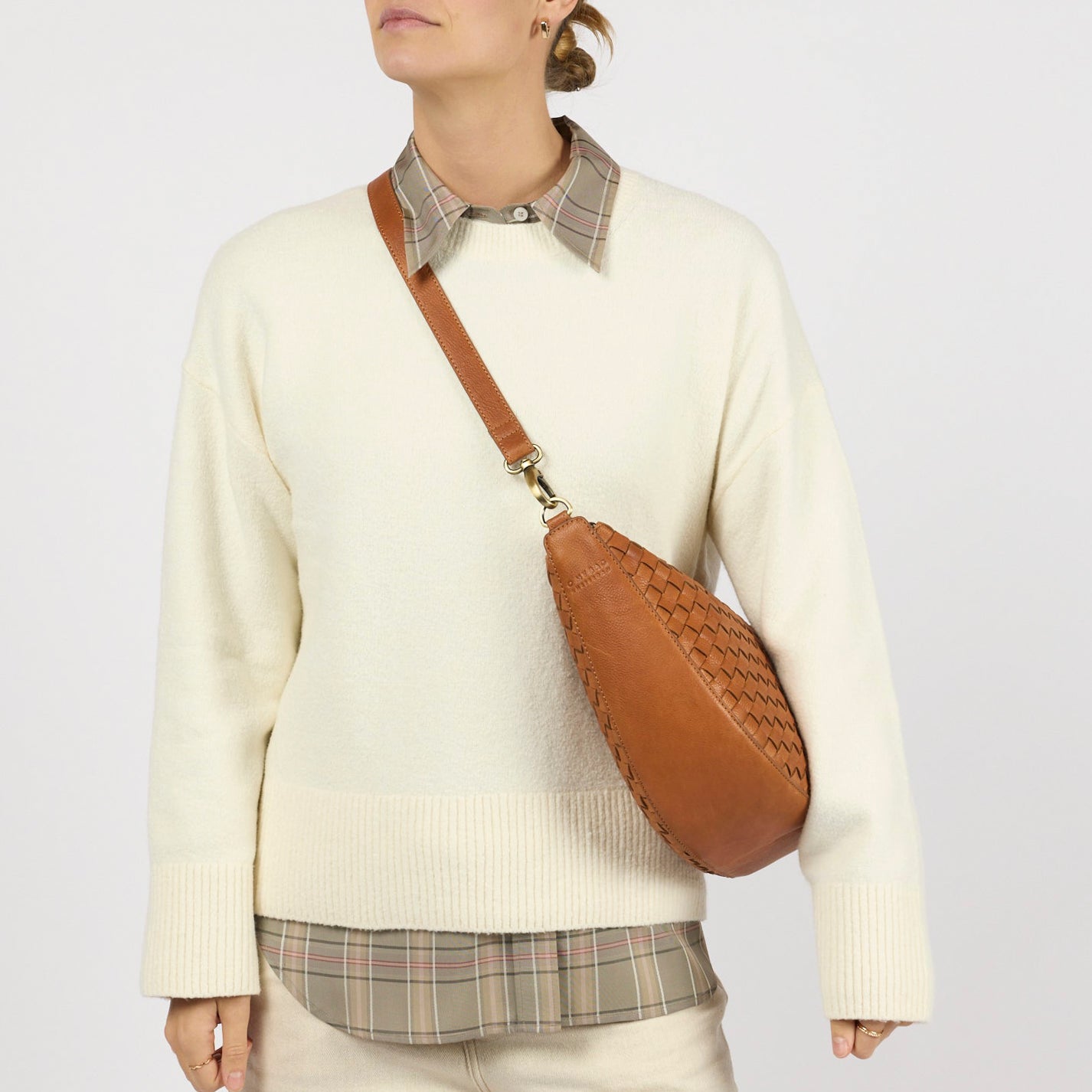 Leo Maxi Tasche - Leder Woven Cognac