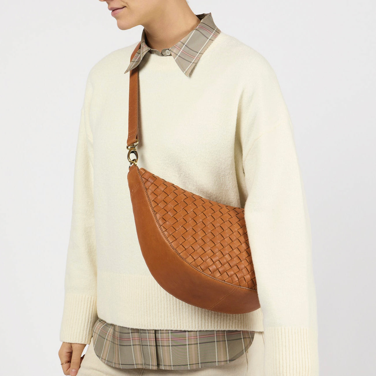 Leo Maxi Tasche - Leder Woven Cognac