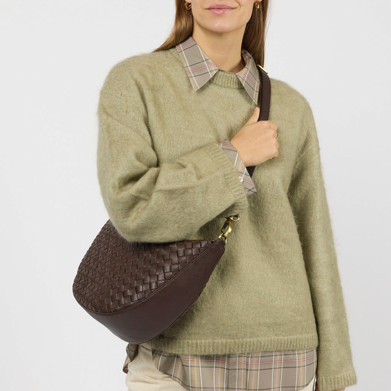Leo Maxi Tasche - Leder Woven Chocolate